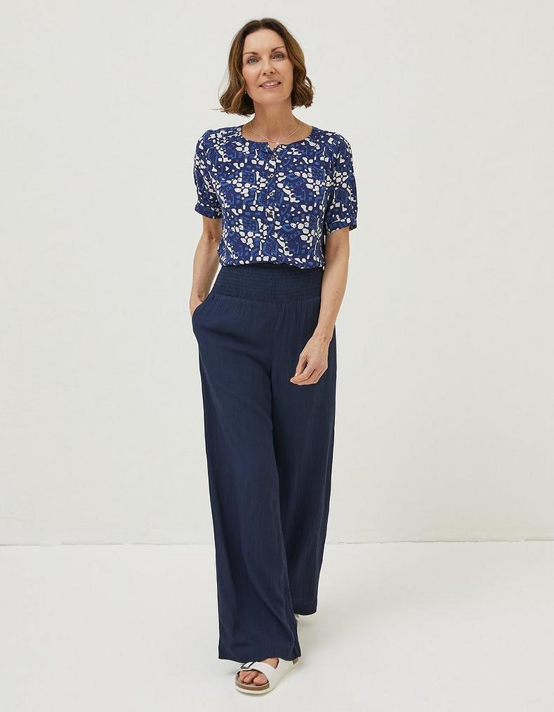 Shirred Plain Palazzo Trousers