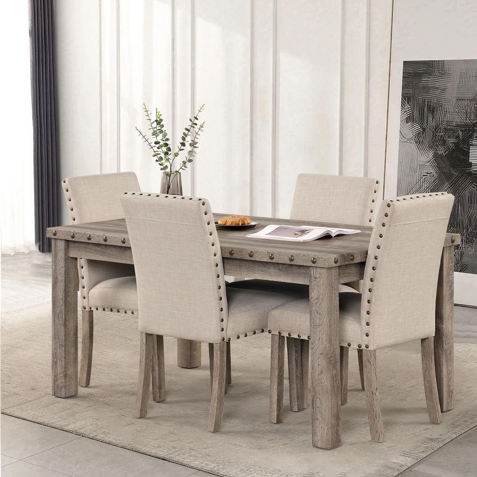 Morden Fort Farmhouse Dining Set Rectangular Table Chair 5-piece