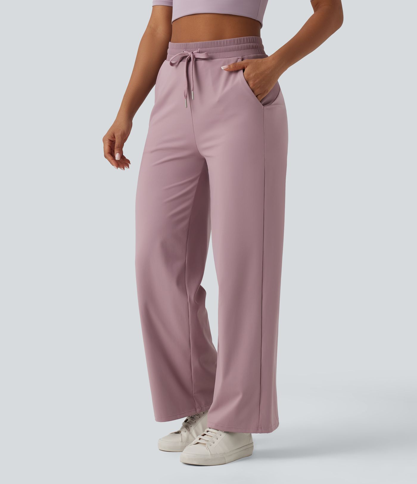 Pantalon ample décontracté SoftlyZero™ Airy taille haute avec cordon de serrage côtes contrastantes effet frais InstantCool et poches, protection solaire UPF50