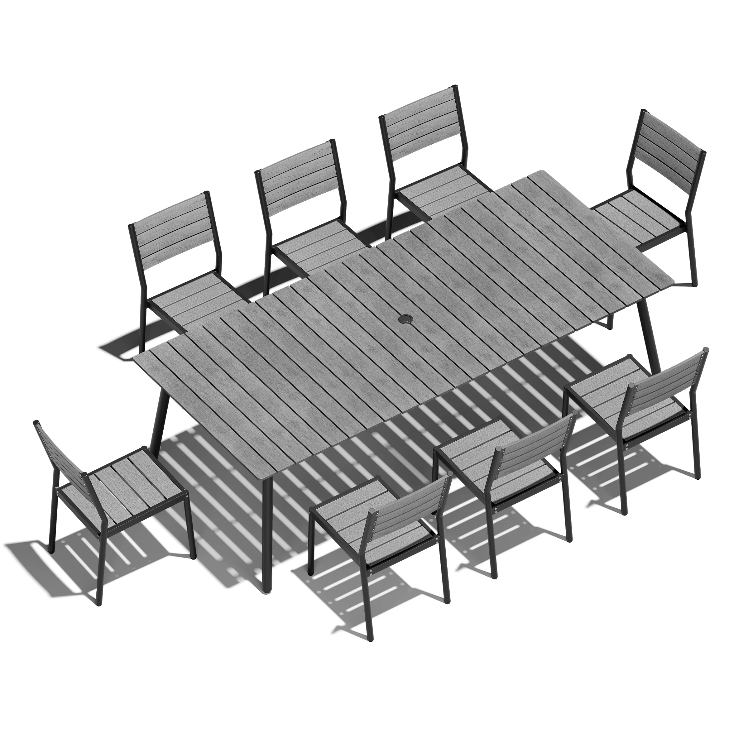 9-Piece Aluminum Outdoor Dining Set with Umbrella Hole and Stacking Armless Chairs