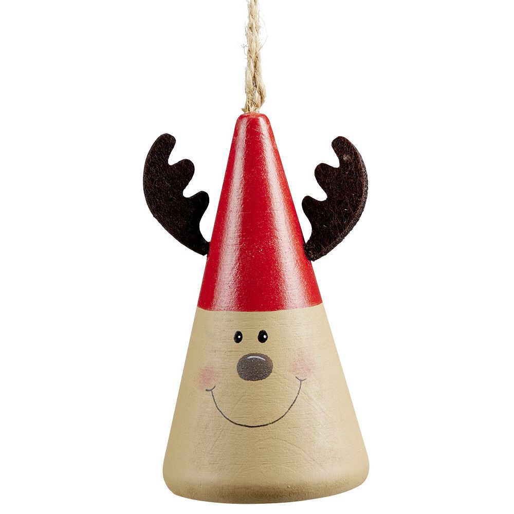 Cône en bois personnage de No&euml;l à suspendre Ø5,5xH10cm