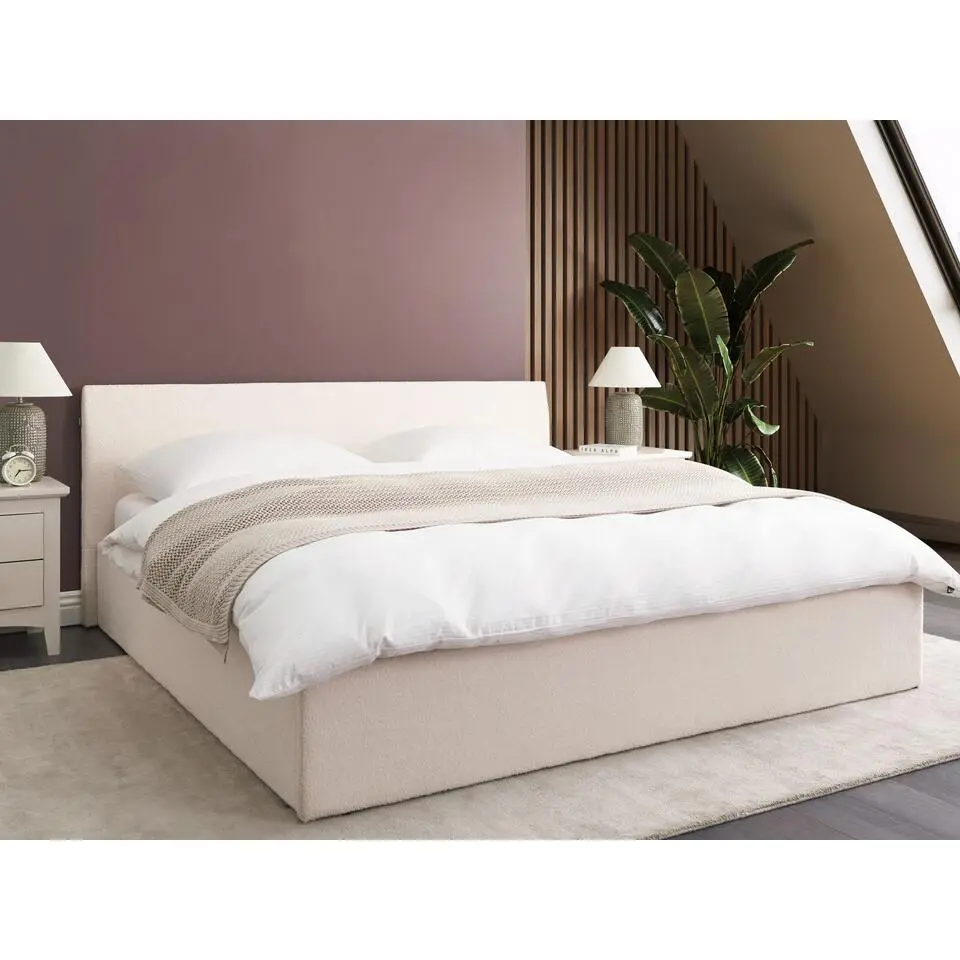 ORBEY - Bed met opbergruimte - Gebroken wit - 180 x 200 cm - Boucl&eacute;