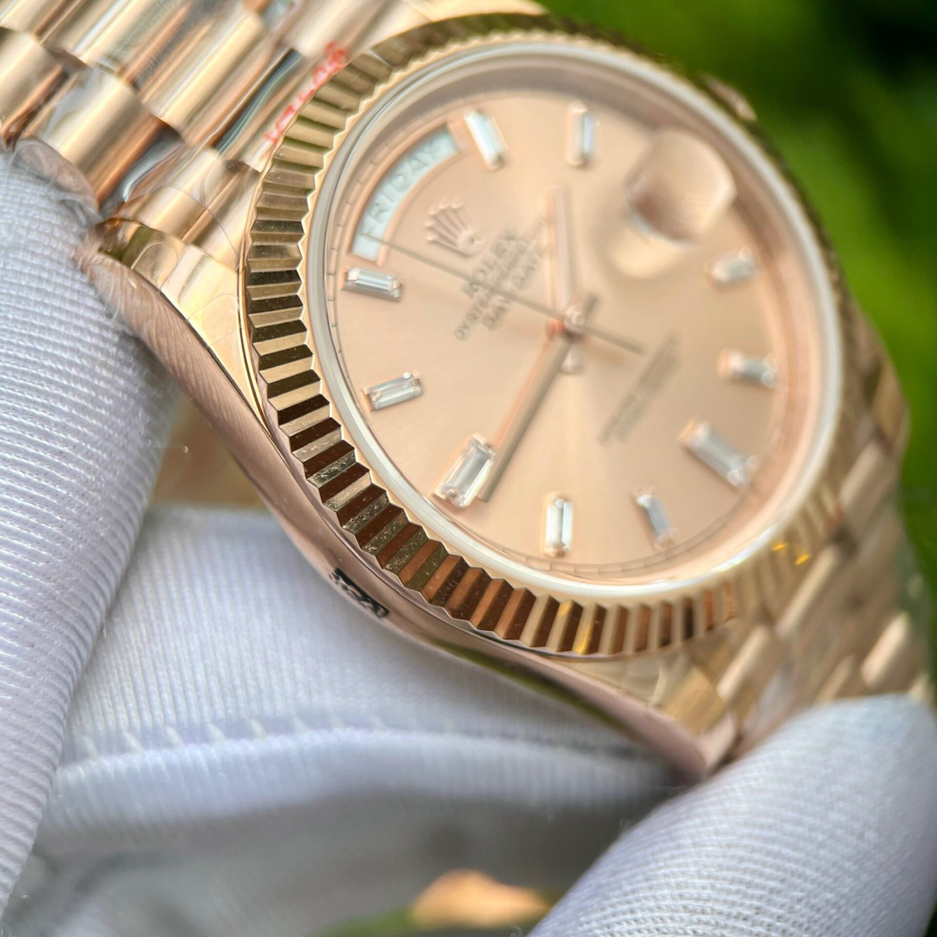 Rolex Day-Date 228235 RG Plated Pink Dial CZ Diamonds 40mm Super Clone