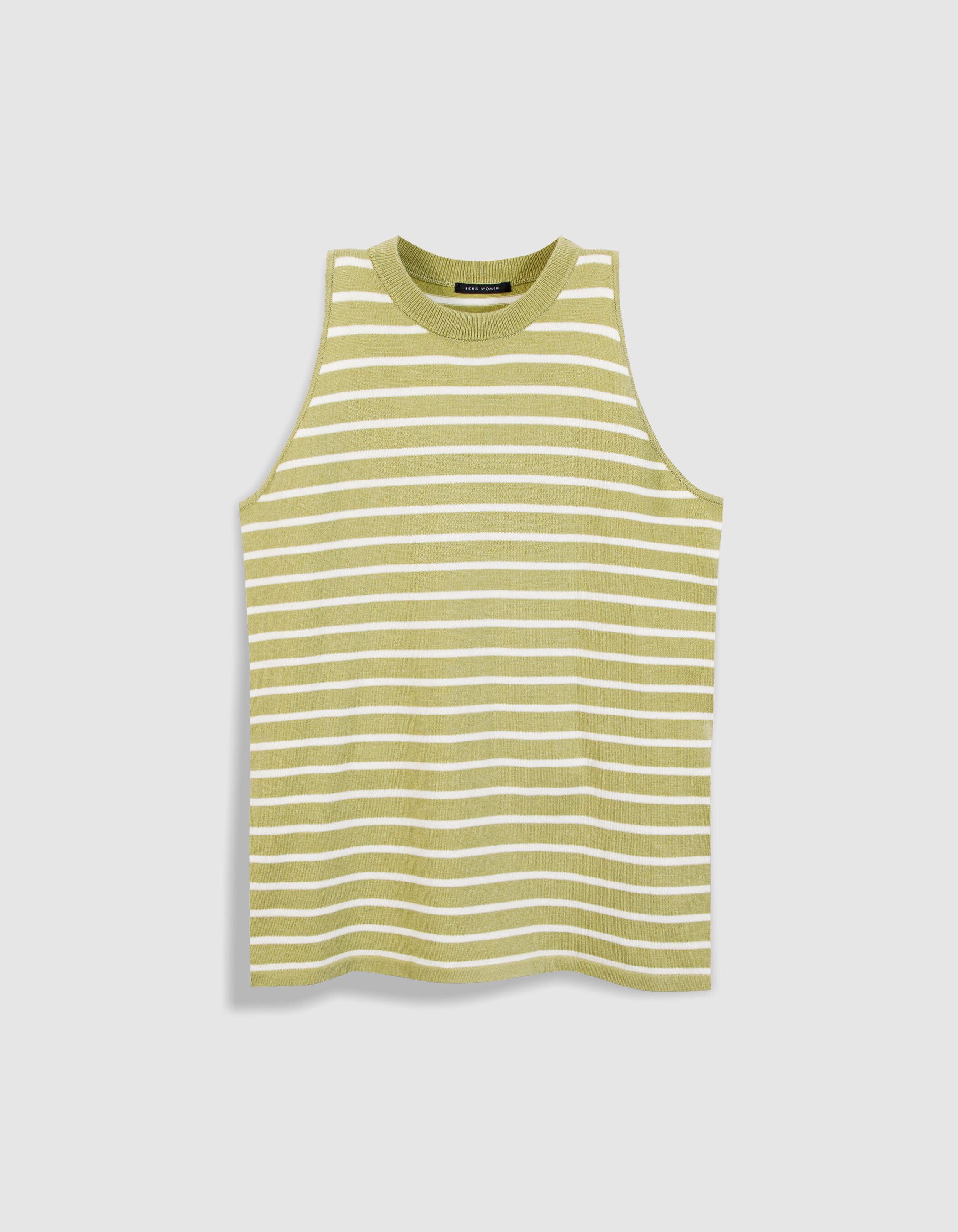 Pull sans manches vert motif rayures Femme