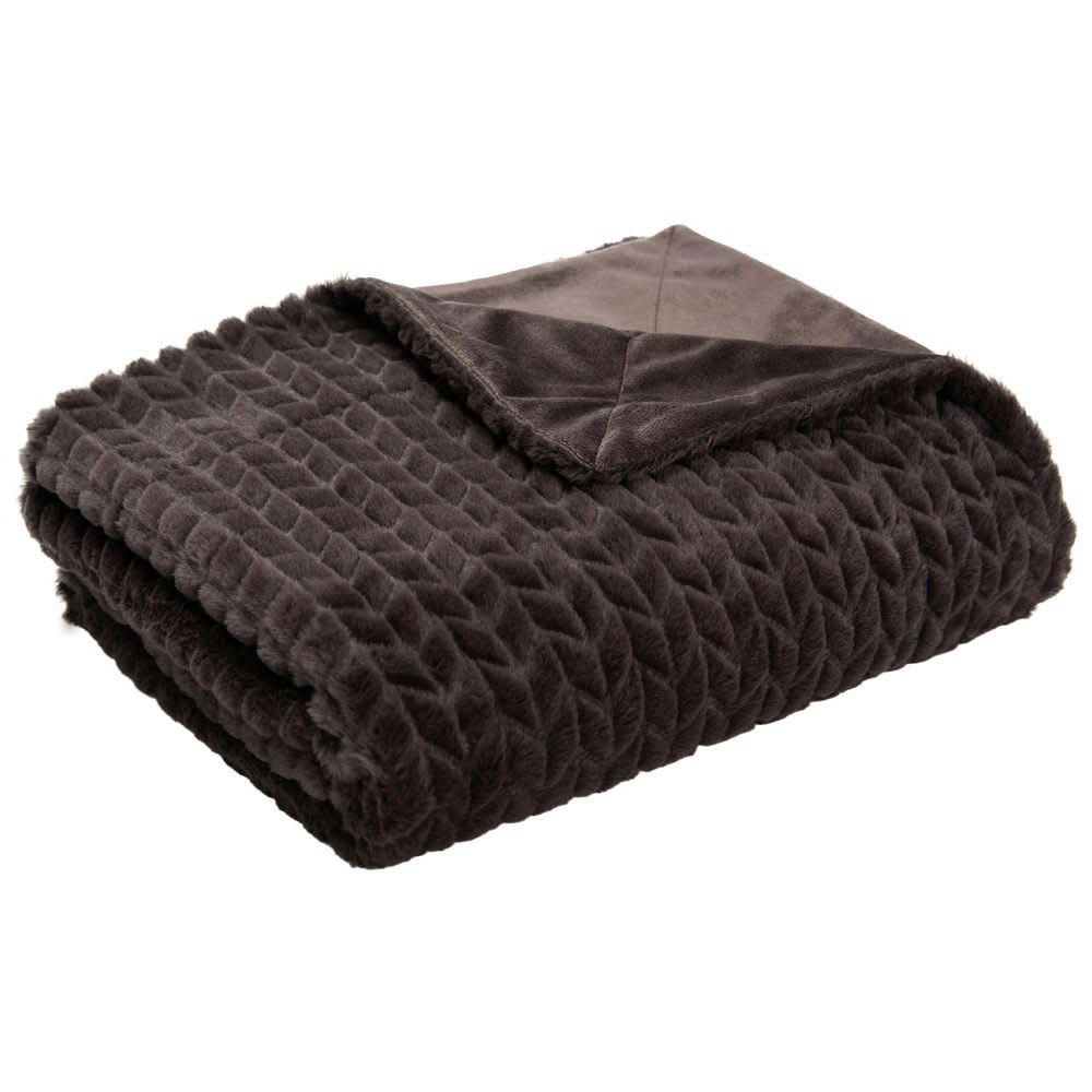 - Plaid en polyester chevrons 130 x 170 cm chocolat