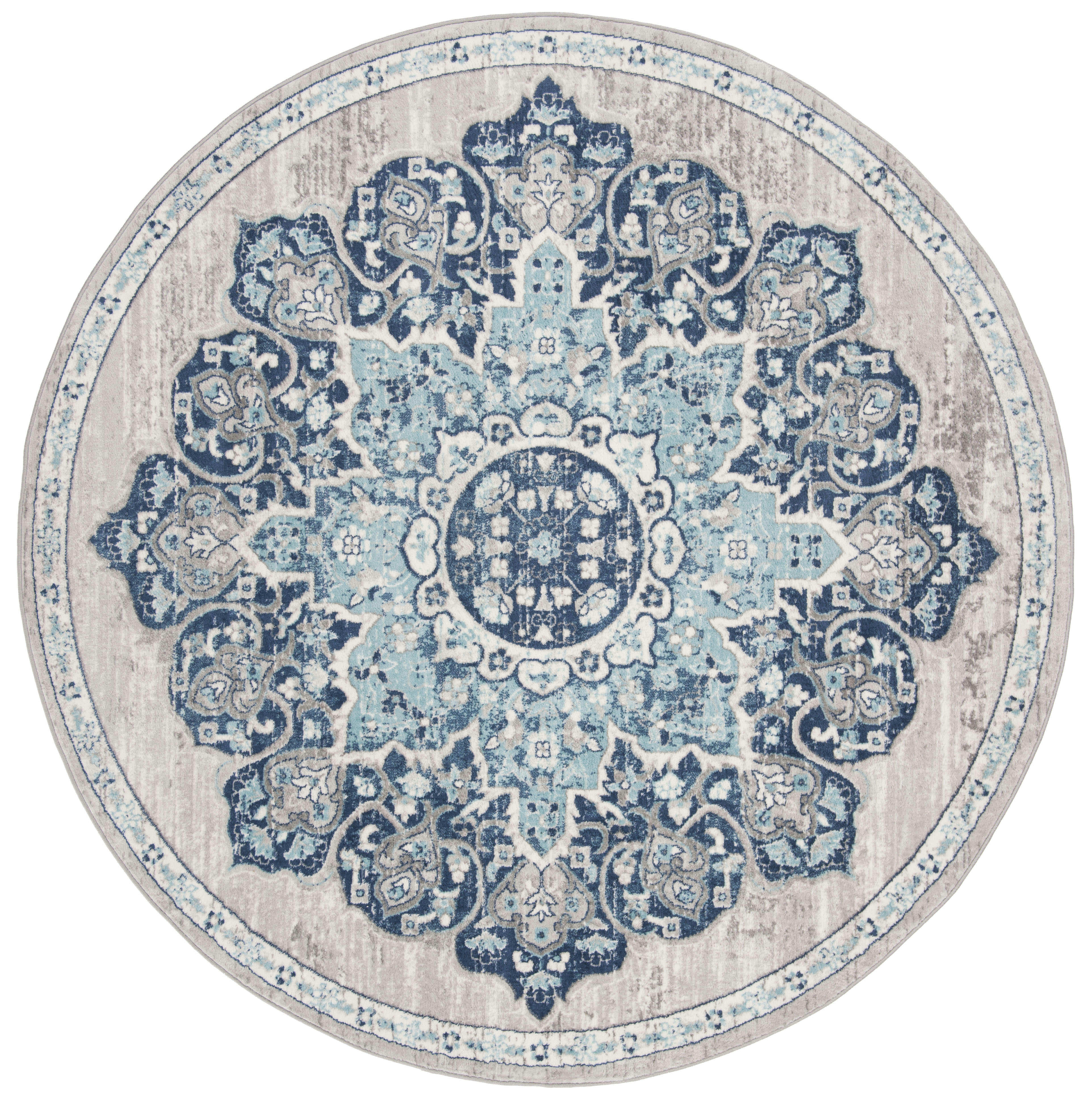 BRENTWOOD - Tapis de salon interieur en bleu marine & gris, 201 x 201 cm
