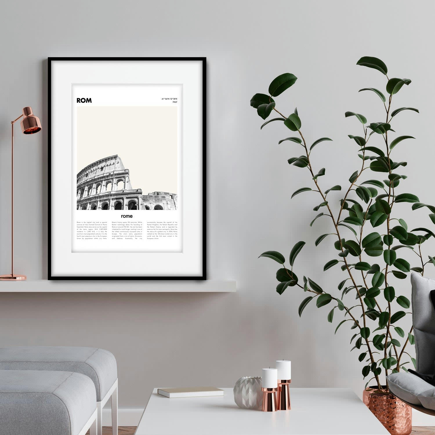 CIUDADES - Affiche avec cadre noir - Description Rome - 30x40