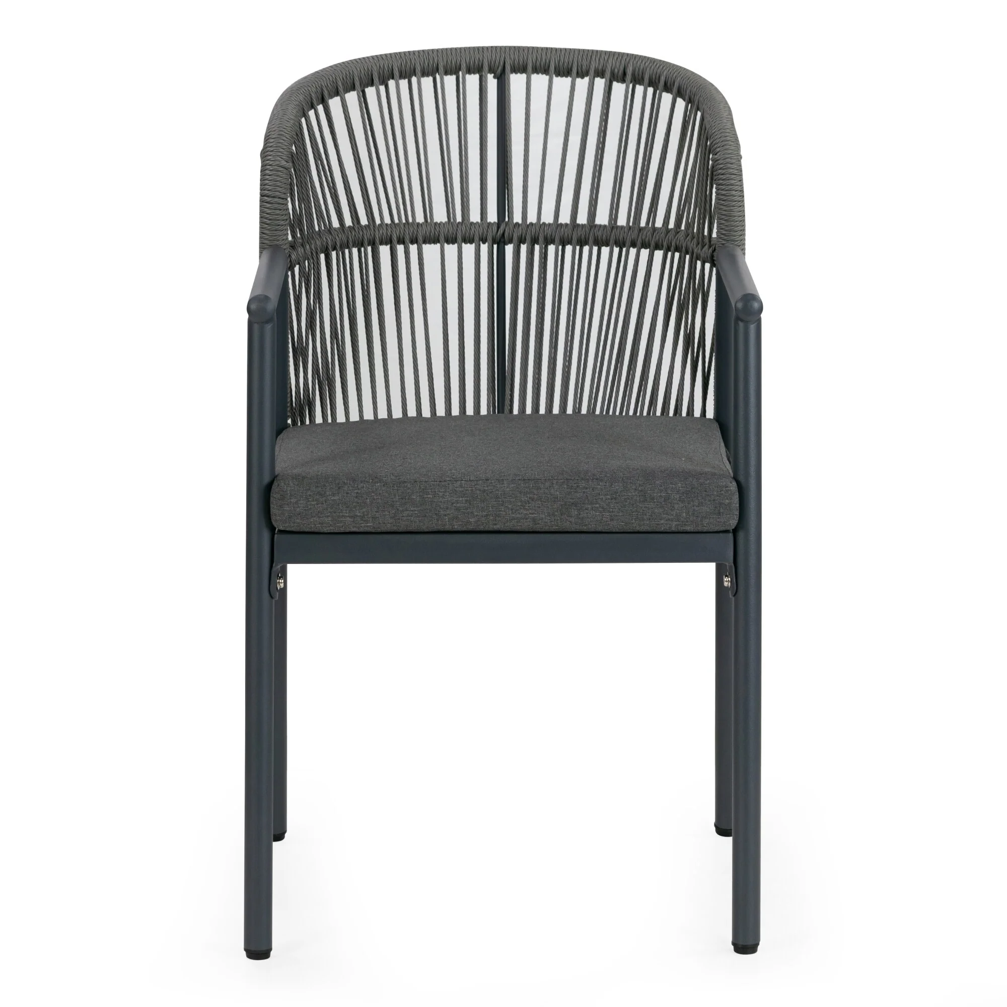 Set of 2 Bina Grey Outdoor Dining Chair with Hand-Woven Synthetic Rattan Back