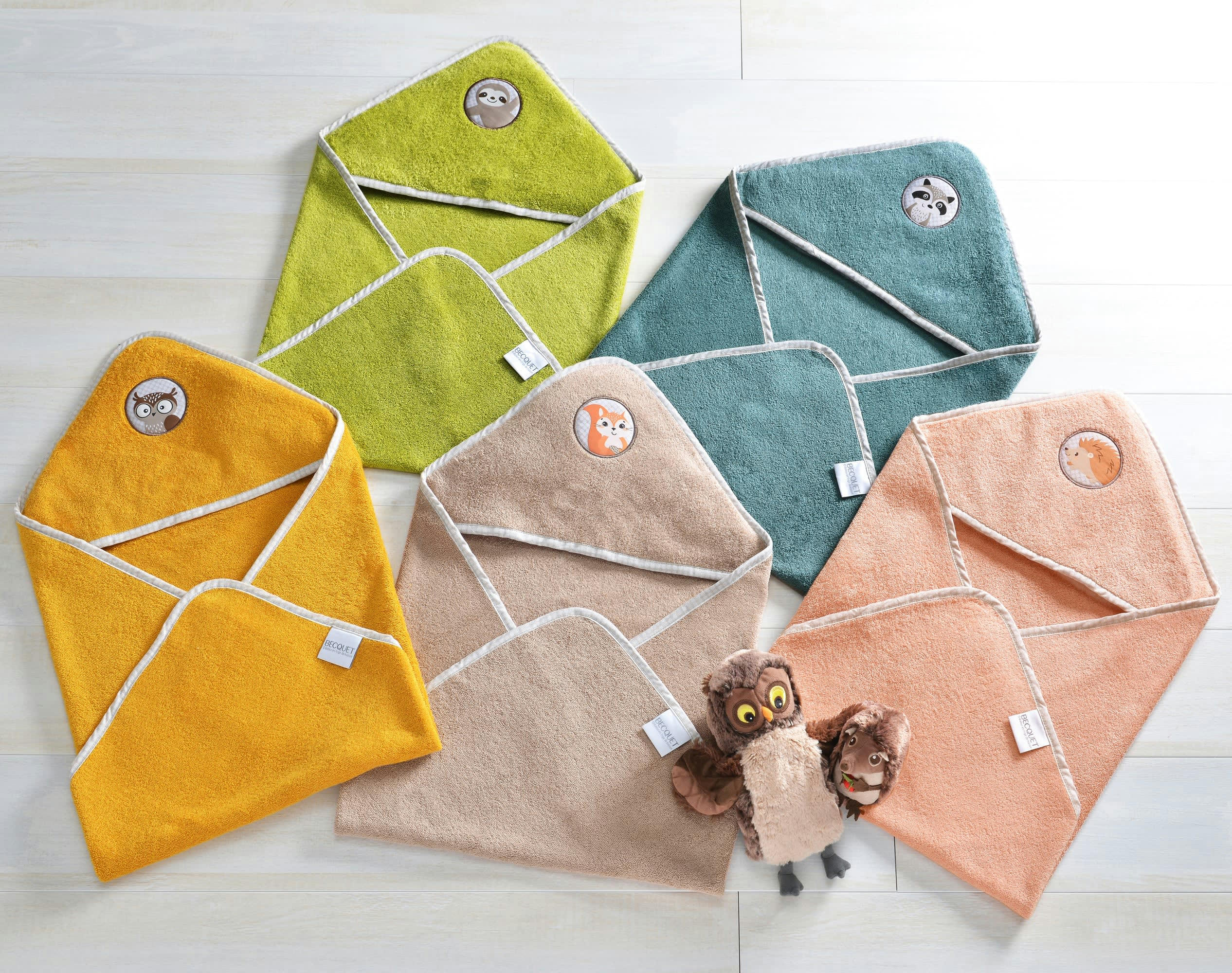 PETITES BETES - Cape de bain bébé jaune 70x70 en coton