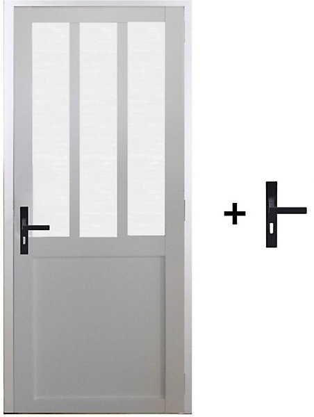 Bloc Porte Atelier Blanc Vitre Depoli H204 X L73 Cm Côte Tableau P.droit, Poignee Gd Menuiseries