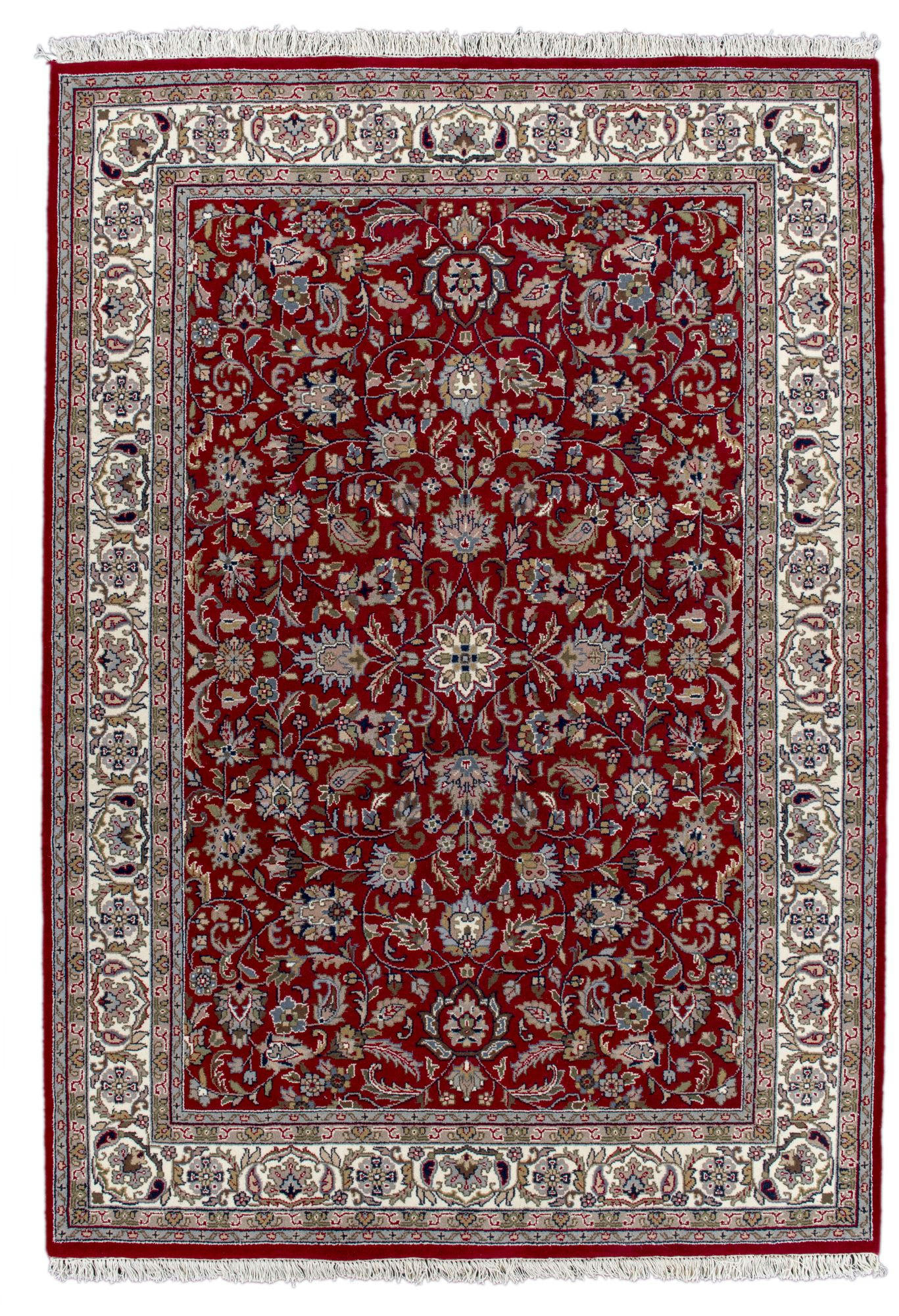 BENARES - Tapis d'orient classique noué main en laine Rouge 040x060 cm