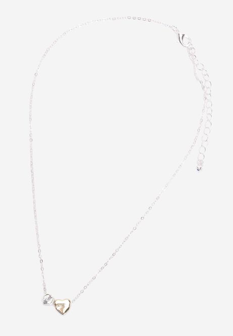 Womens Silver Double Heart Pendant Necklace