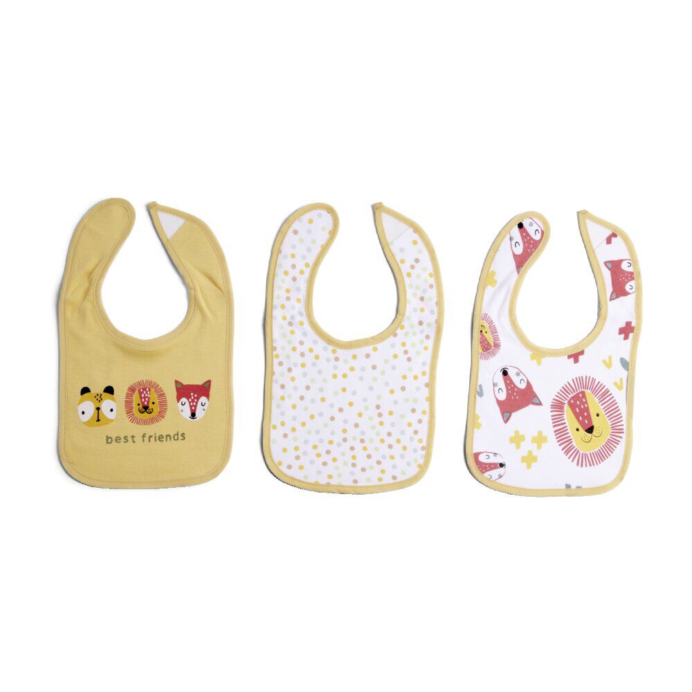 Lot de 3 bavoirs jaunes coton et polyester 31,5x19,5cm