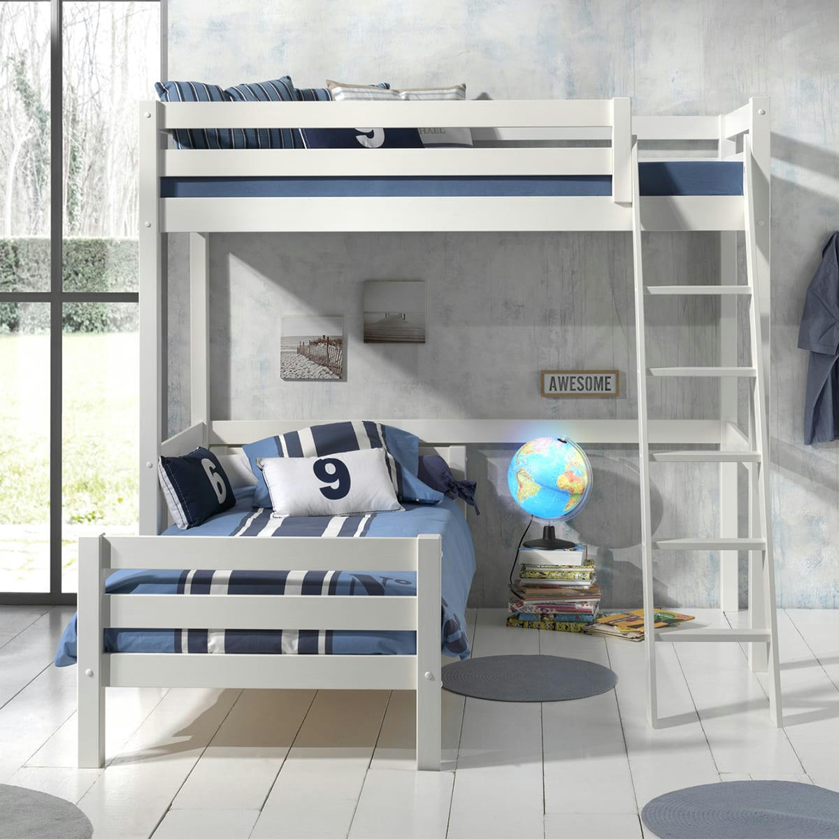 PINO - Lit mezzanine 90x200 lit junior 90x200 2 sommiers inclus blanc