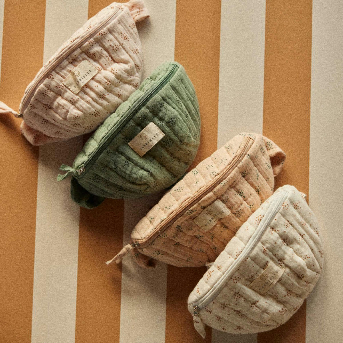 GREEN & KIDS - Sac banane enfant en gaze de coton imprimé crème 21x11x6