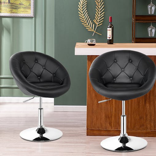 NNECW Set of 2 Swivel Round Tufted Back Chair Accent Chair with PU Leather and Chromed Base