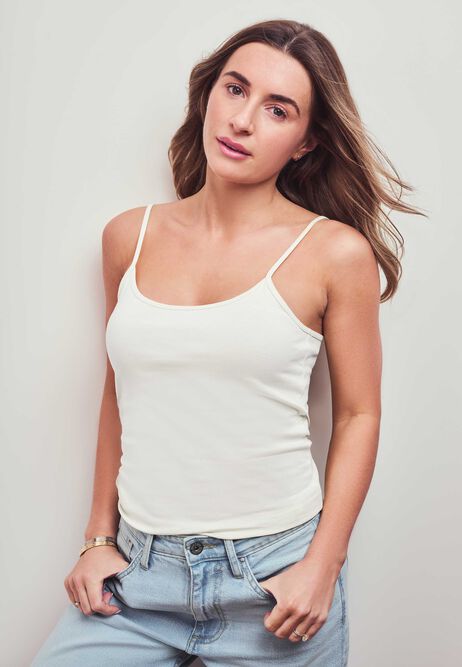 Womens White Plain Stretch Cami Vest Top