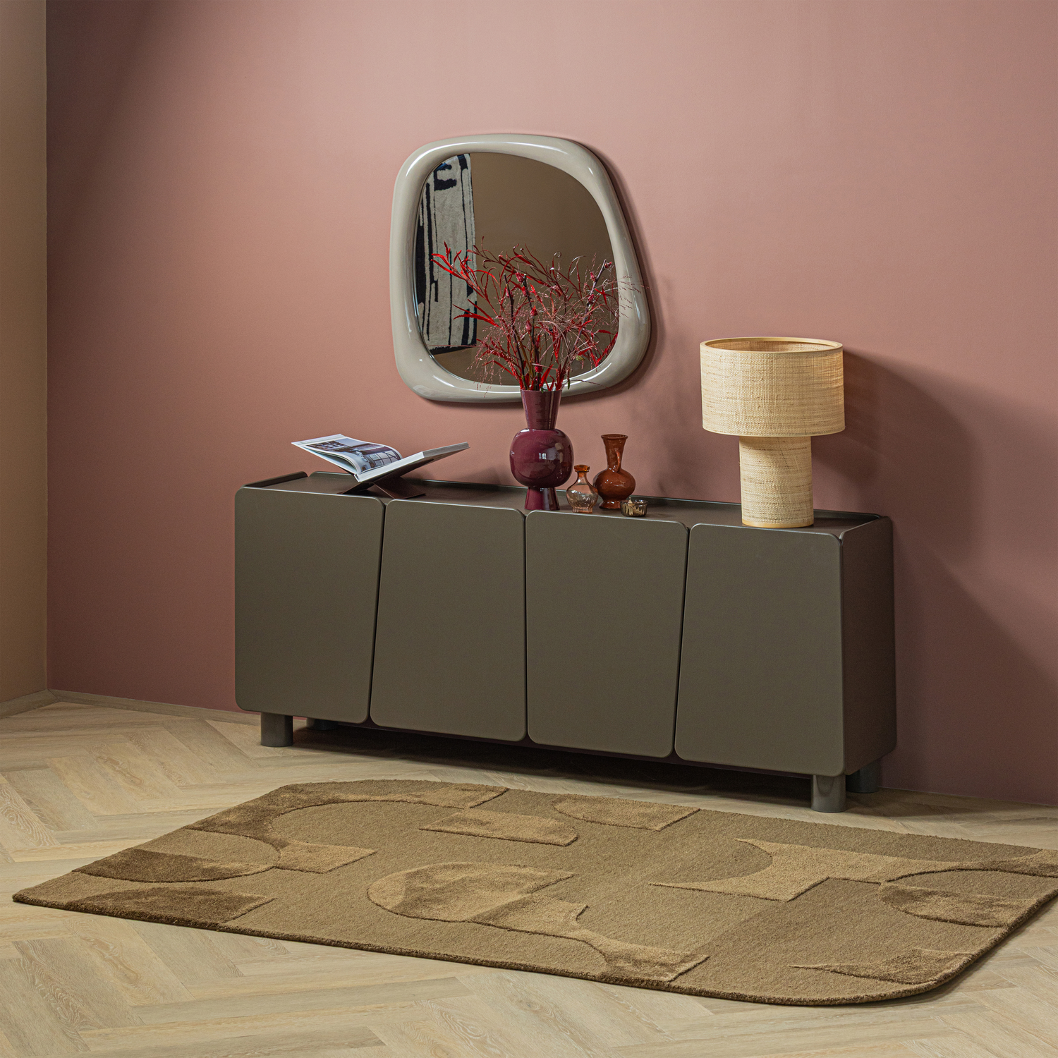WOOOD Livo Vloerkleed - Wol Katoen - Bruin - 170x240