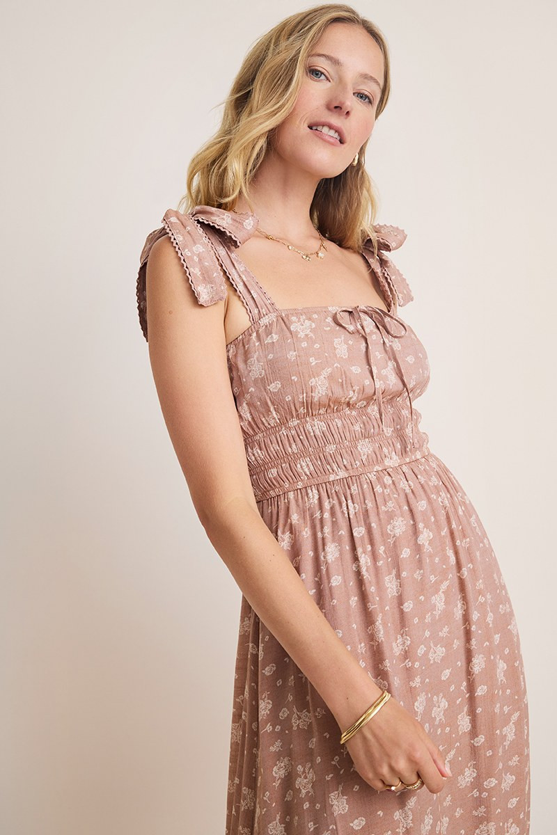 Tina Ditsy Floral?Tie Strap Smocked?Midi Dress