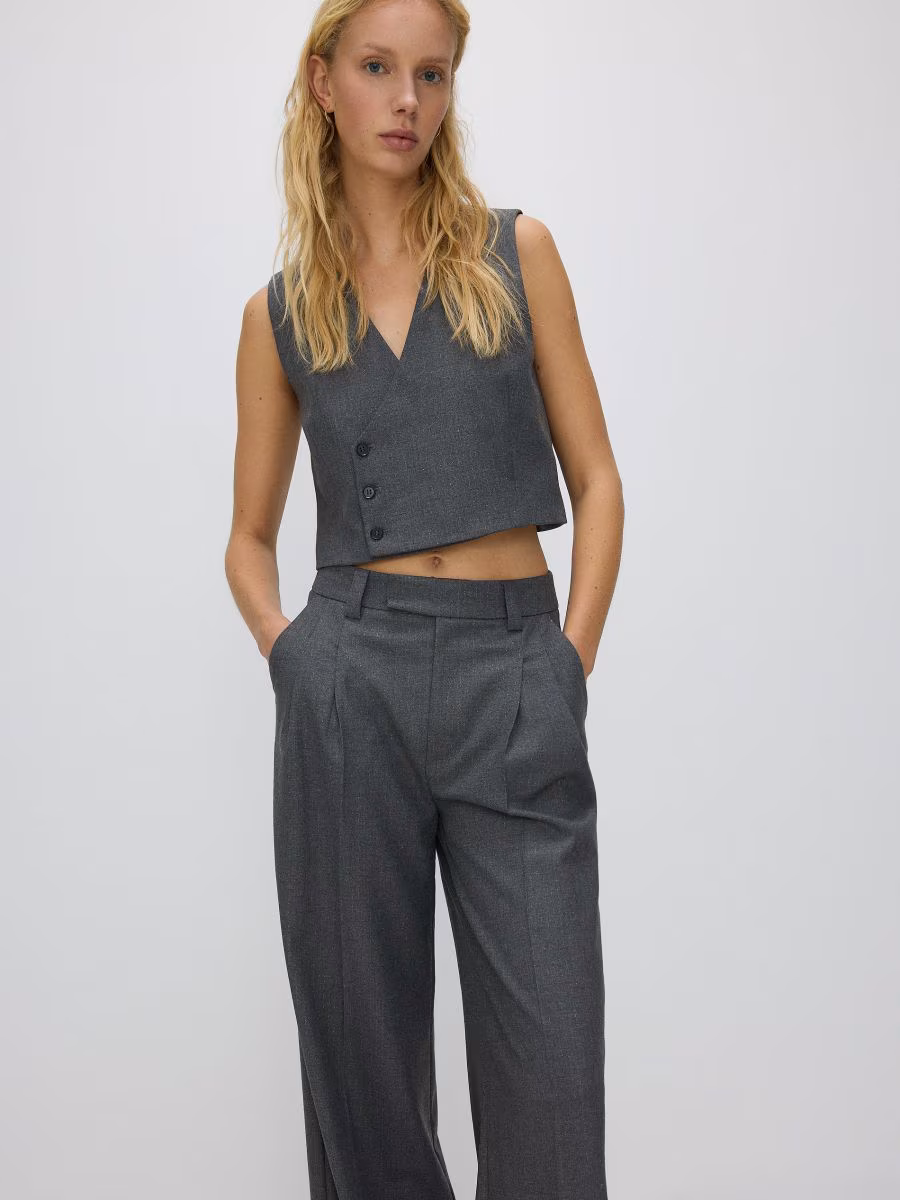 Wide Leg Trousers With Metallised Yarn Blend