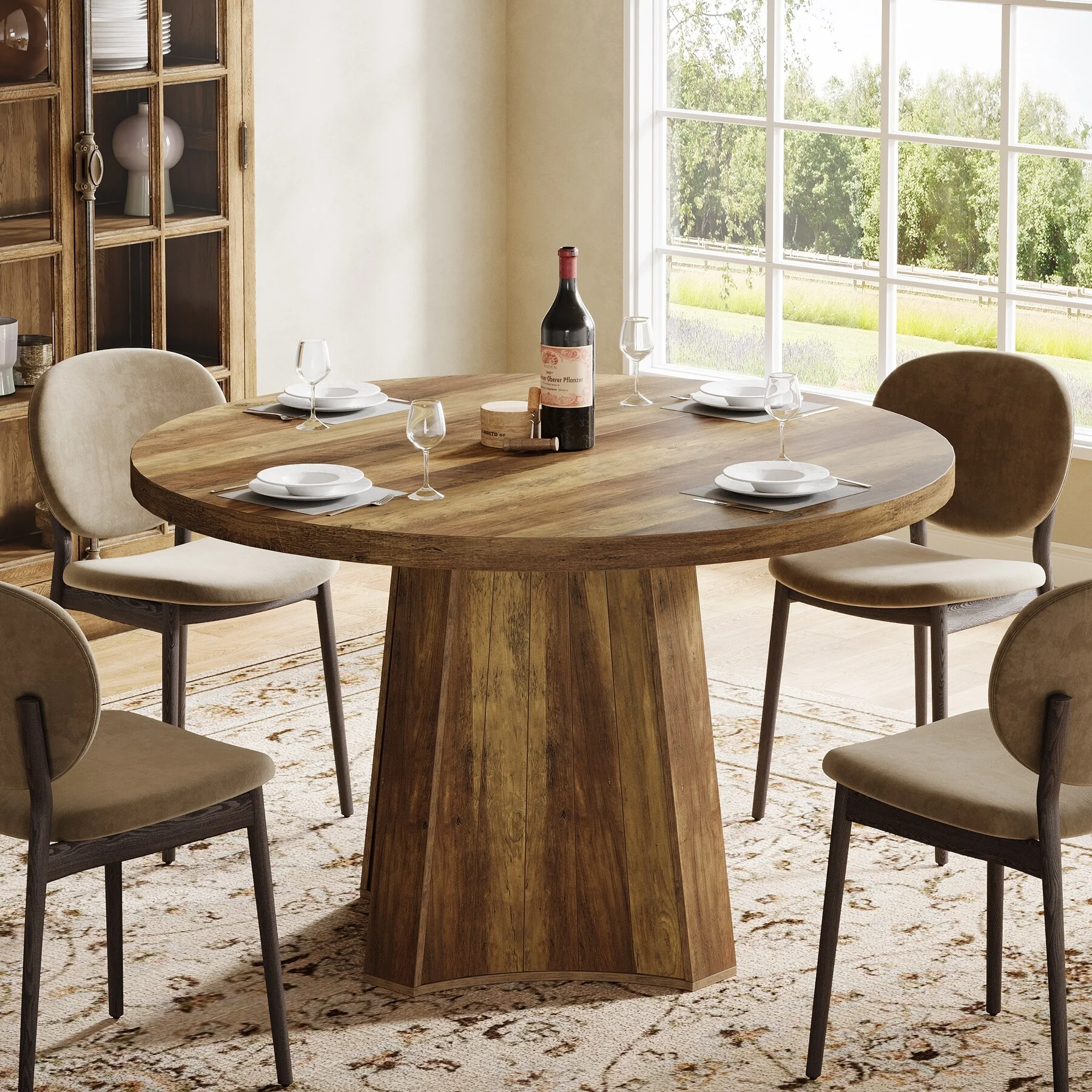 47 Industrial Round Dining Table with Pedestal for 4-6 People