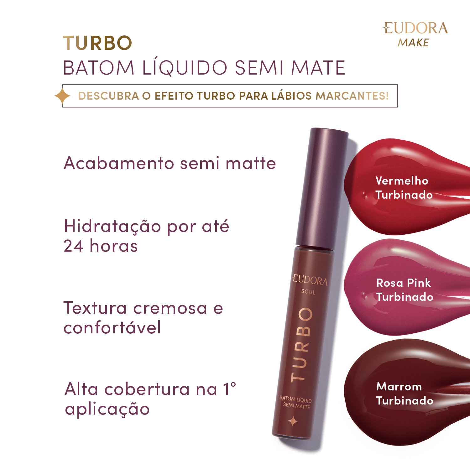 Batom Líquido Marrom Turbinado Semi Mate Eudora Make Kiss Me 5ml
