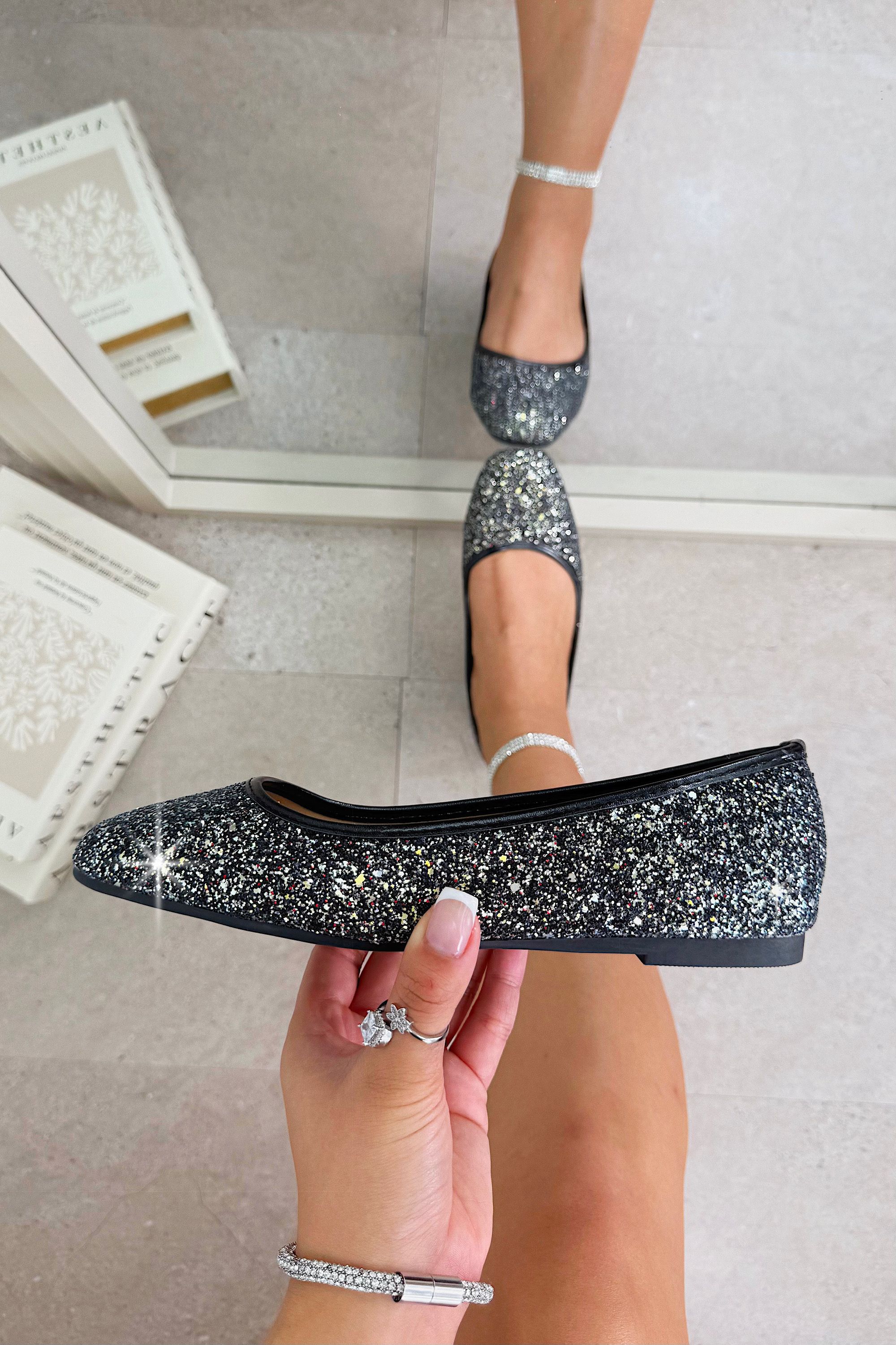 Love Lemonade Sparkly Glitter Dolly Shoes