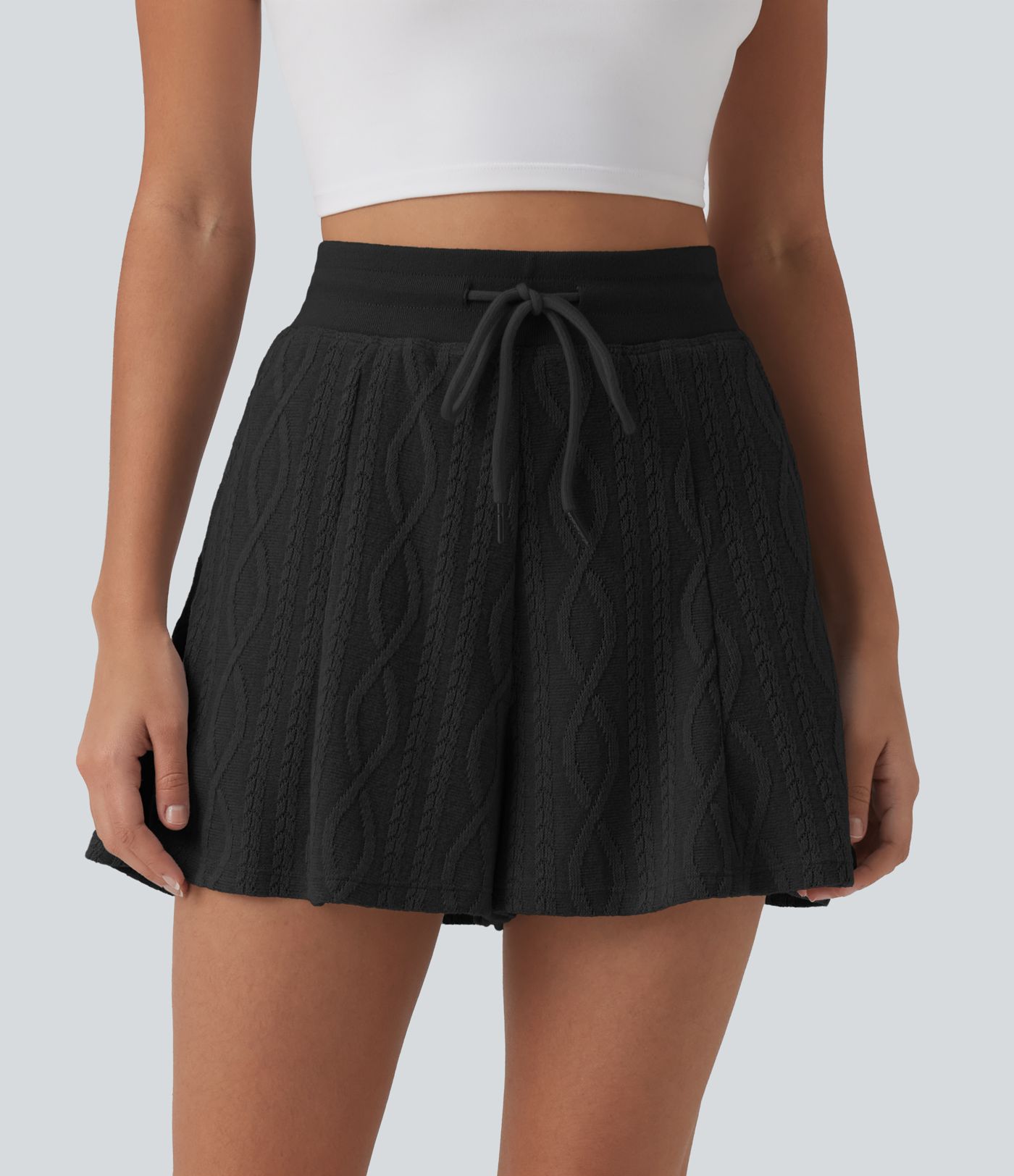 Short tailleur casual tricot pull taille haute 7,5 cm avec cordon de serrage et poches