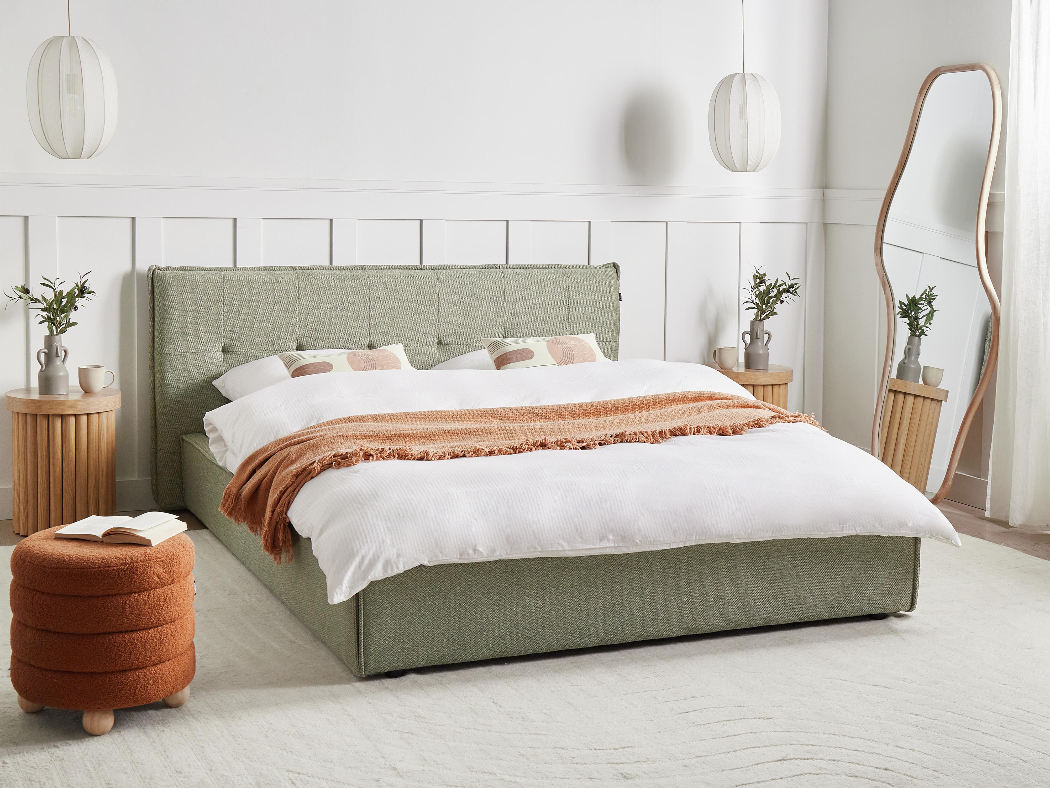 Bed Faux Linen LESTRE 160 x 200 cm (EU King Size) Green