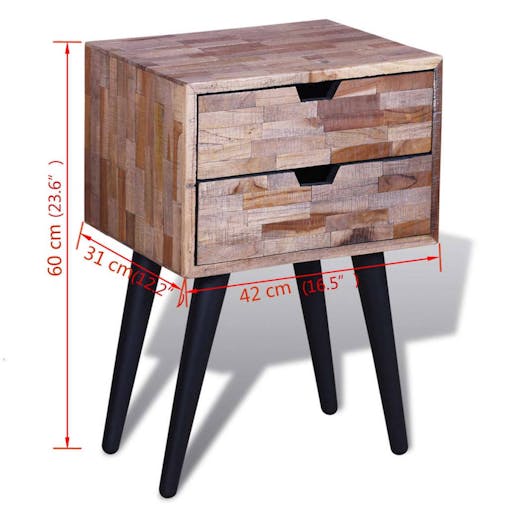NNEVL Nightstand with 2 Drawers Reclaimed Teak Wood