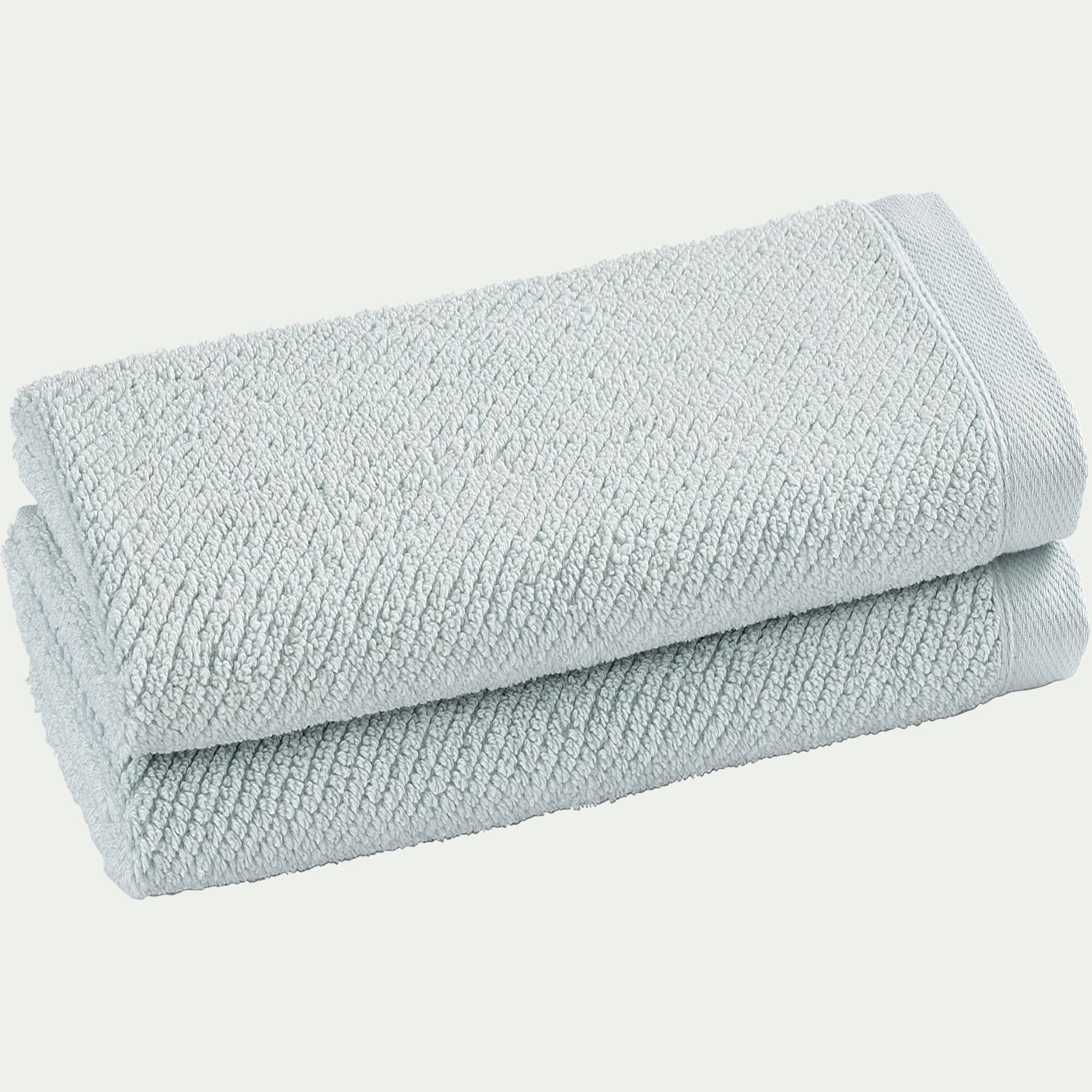 COLINE - Lot de 2 serviettes invités en bouclettes de coton bio - bleu 30x50cm