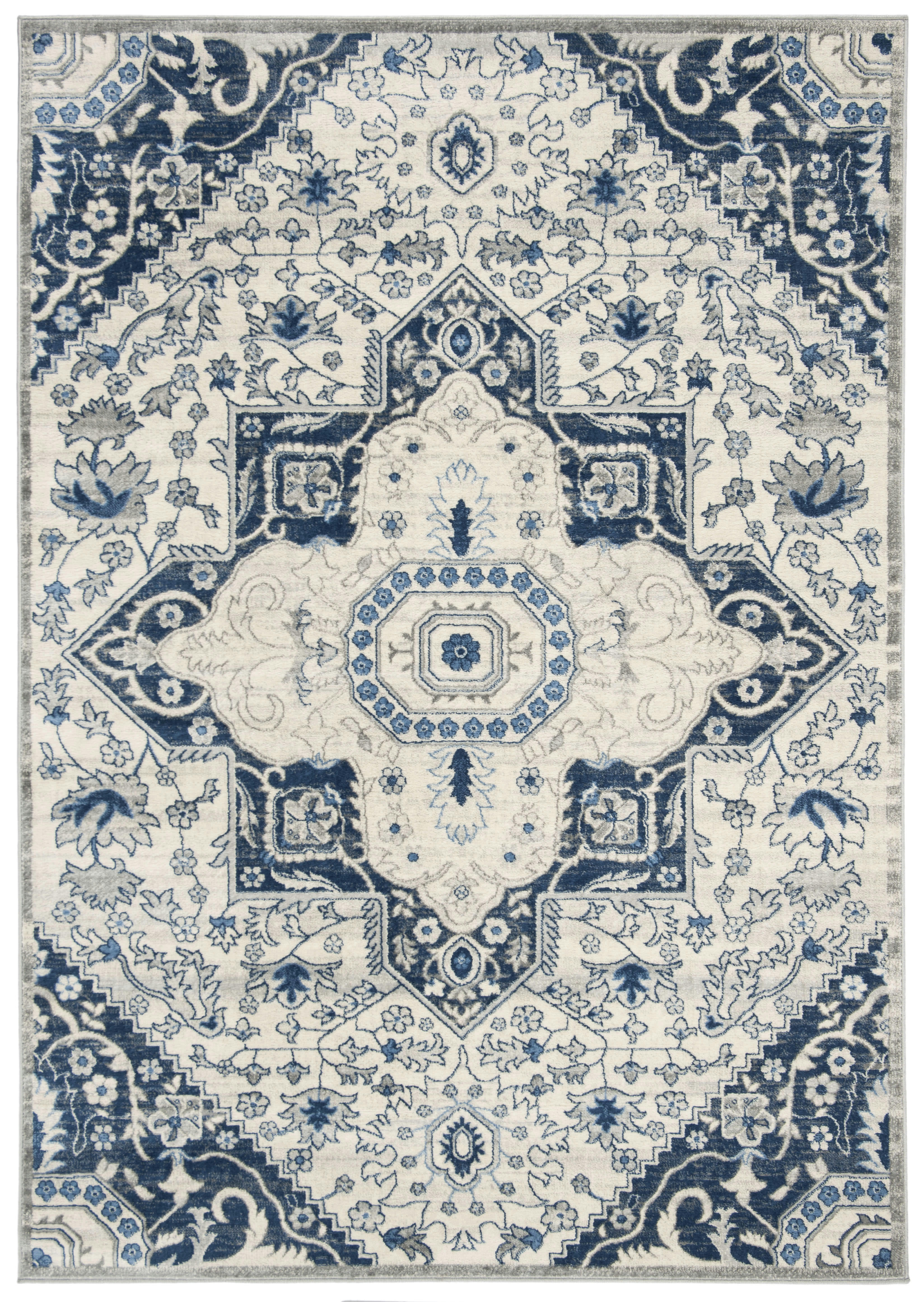 BRENTWOOD - Tapis de salon interieur en crème & bleu, 122 x 183 cm