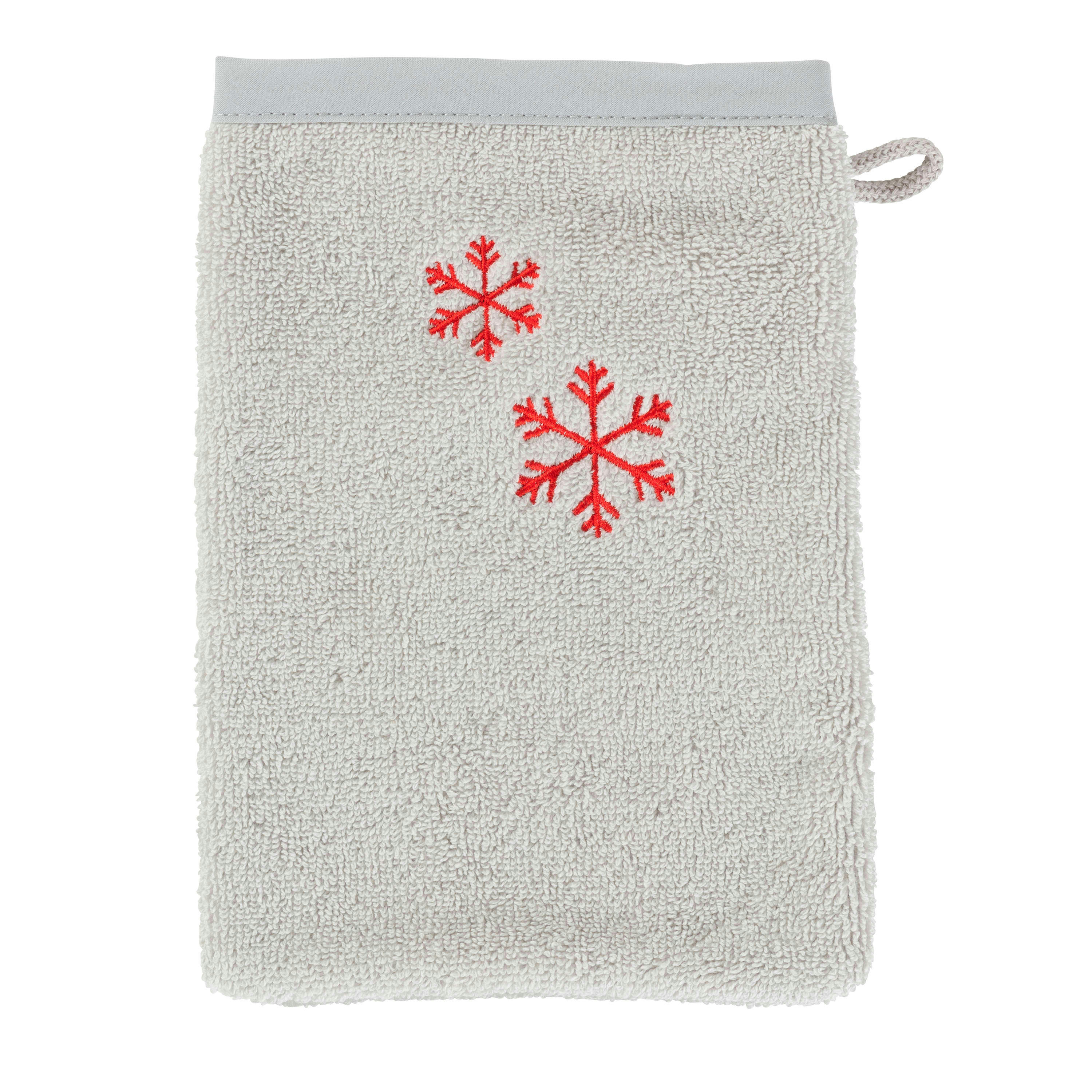 ARTICA - Gant de toilette coton brodé bouclette beige 15 x 21 cm