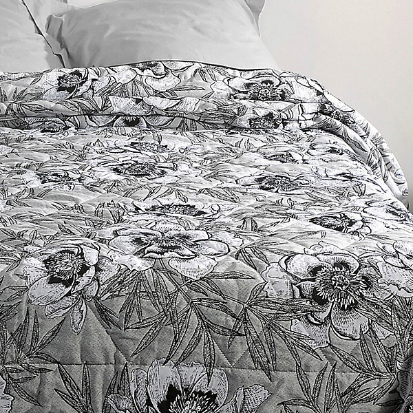 Jeté de lit aux impressions florales (240x260 cm - Gris Perle)
