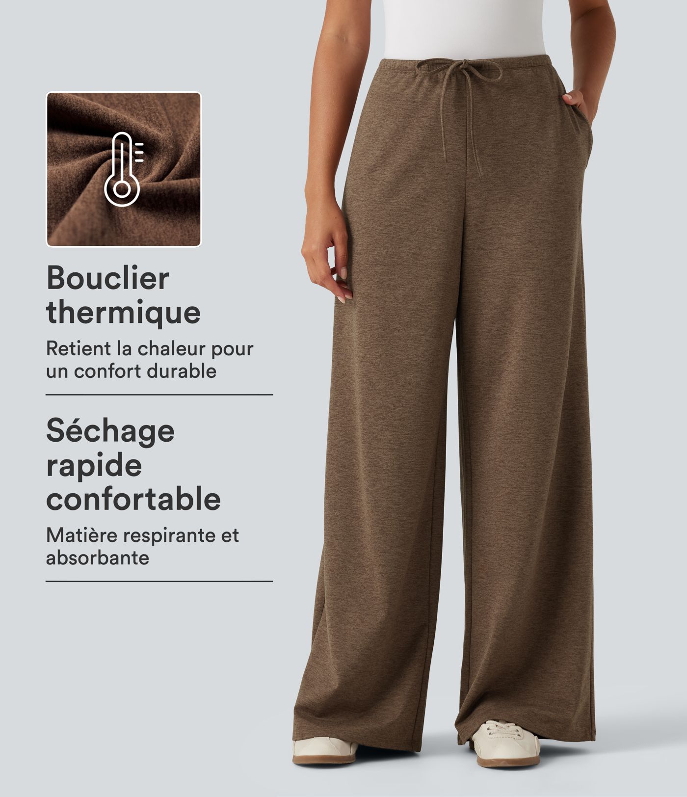 Jogging baggy taille mi-haute à cordon, séchage rapide et doublure polaire avec poches et protection solaire UPF40
