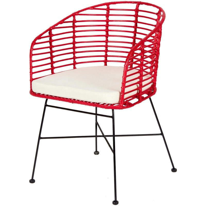 YANIS - Chaise en rotin tressé rouge et métal