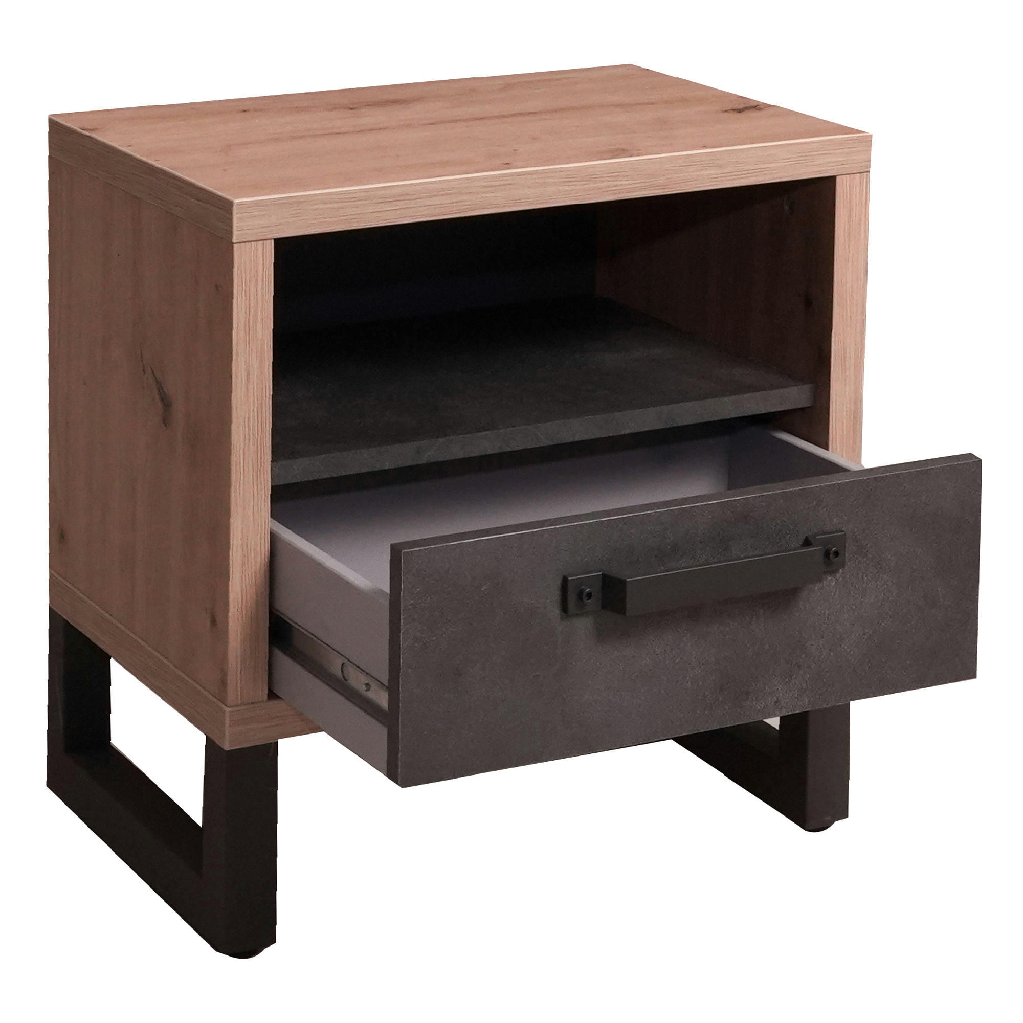 - Table de chevet de style industriel effet bois et béton