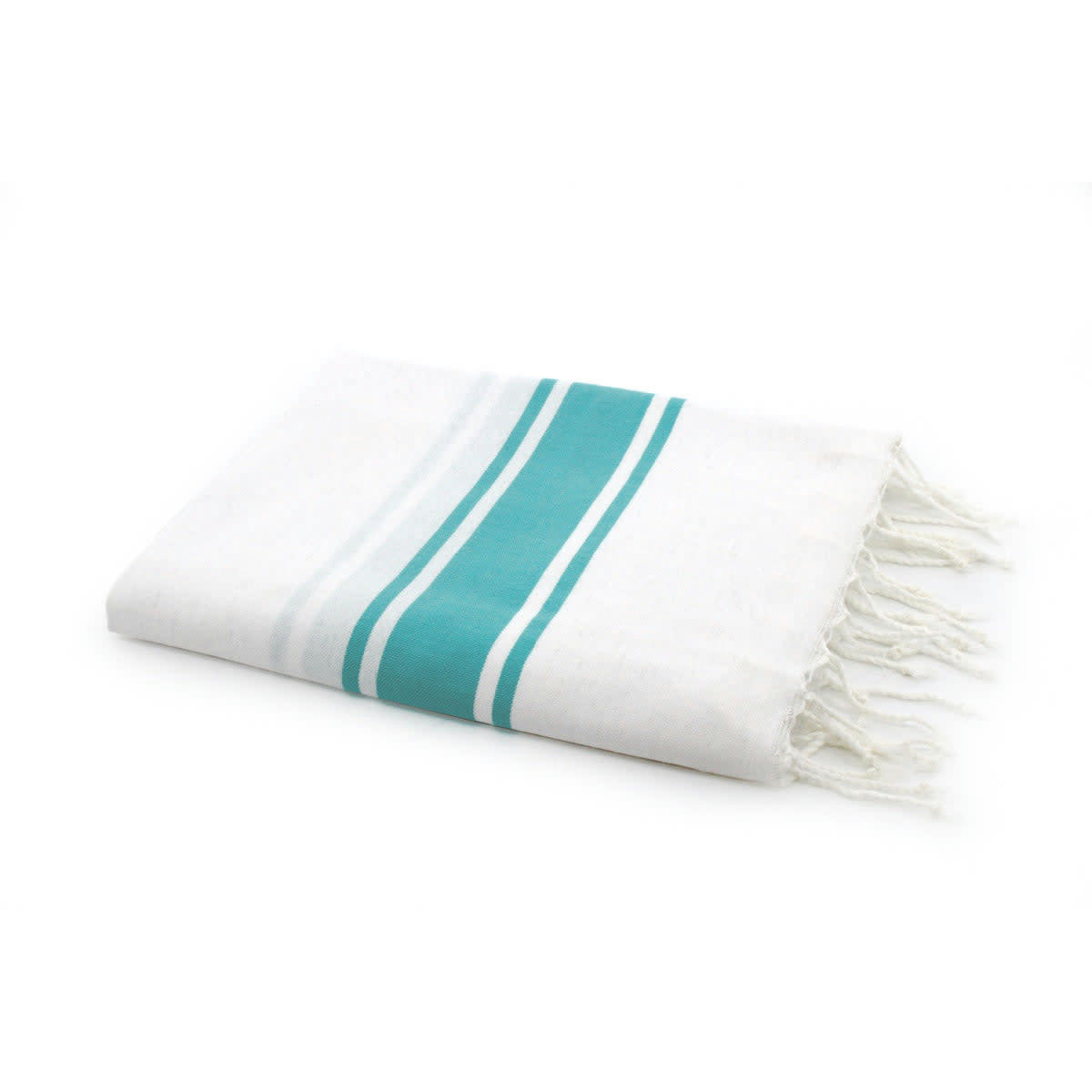 ST TROPEZ - Fouta blanche coton  100x200 blanc / vert turquoise