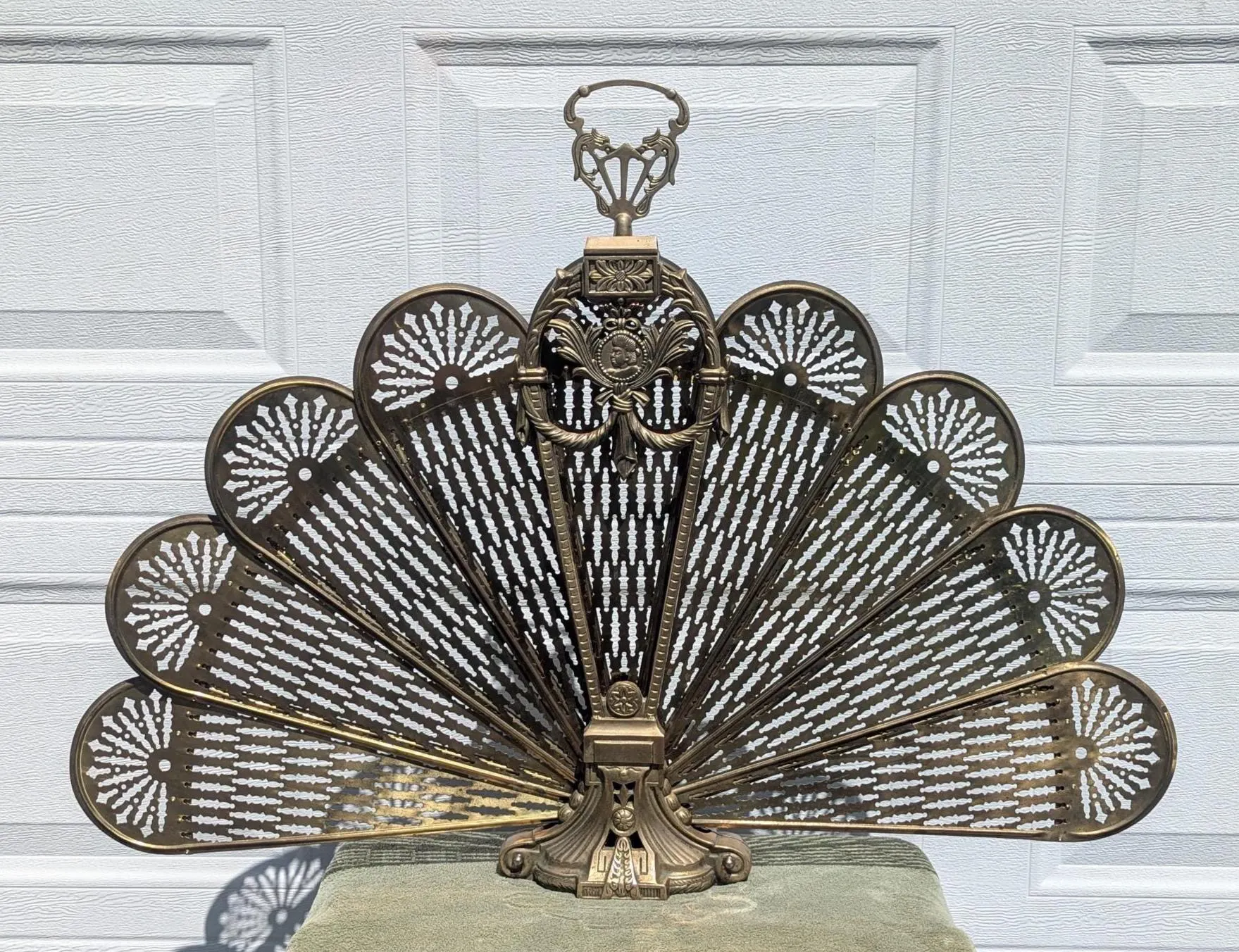 RARE Find! Fantastic Ornate Peacock Art Deco Brass Fireplace Folding Hearth Fireplace Screen