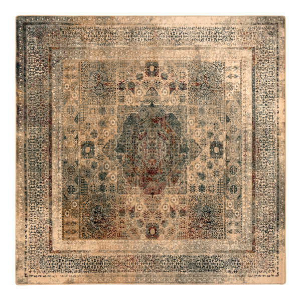 Dywan wełniany OMEGA MAMLUK Kwadrat - Rozeta vintage krem 200x200 cm