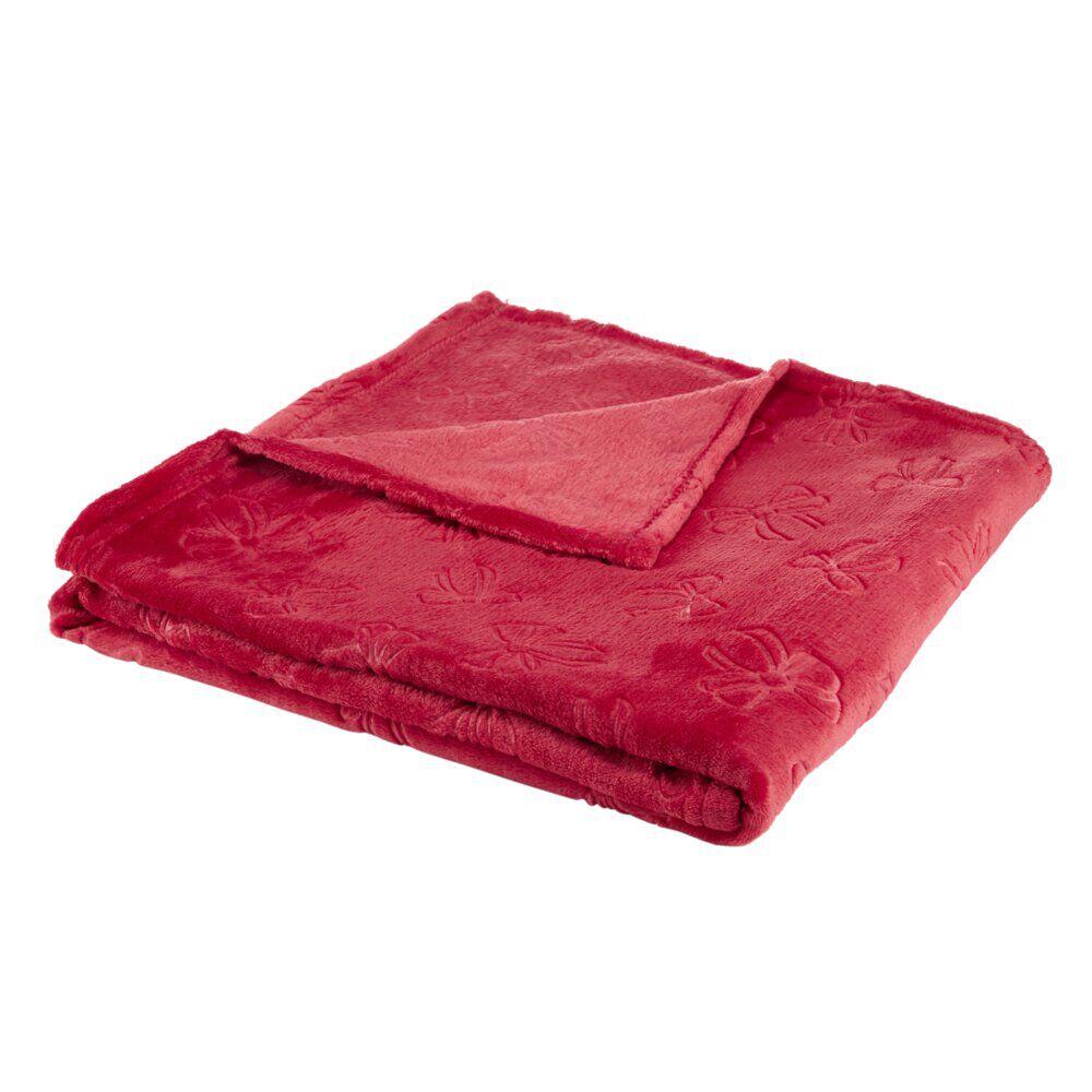 Plaid de No&euml;l imprimé relief polyester L160X130 cm (2 modèles rouge ou vert)