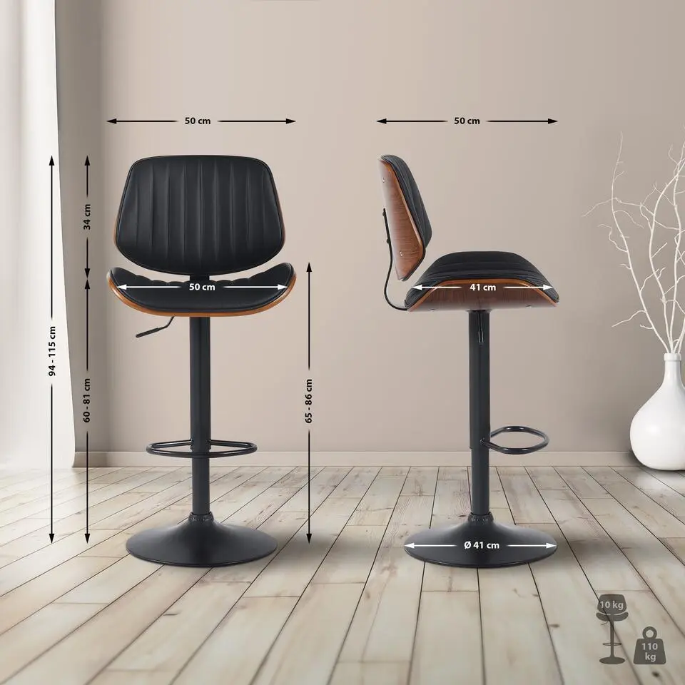 CLP Set van 2 Barkruk Clawson zwart Frame - Kunstleer - walnoot/zwart