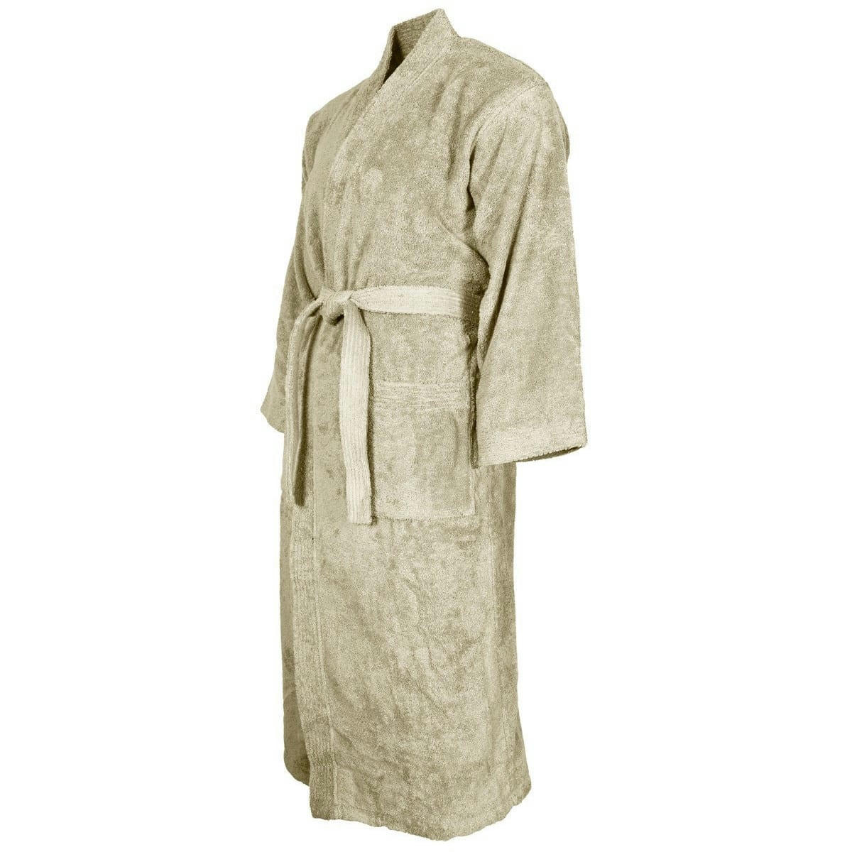LUXURY - Peignoir col kimono en coton  Ficelle S