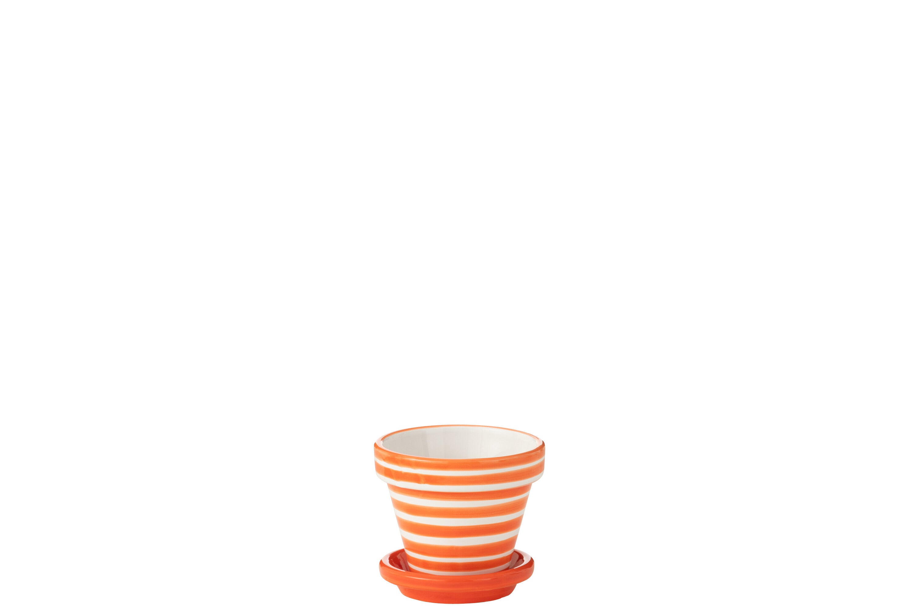 J-Line bloempot Granada Stripes Handmade   Painted - keramiek - oranje - extra small - Ø 17 cm
