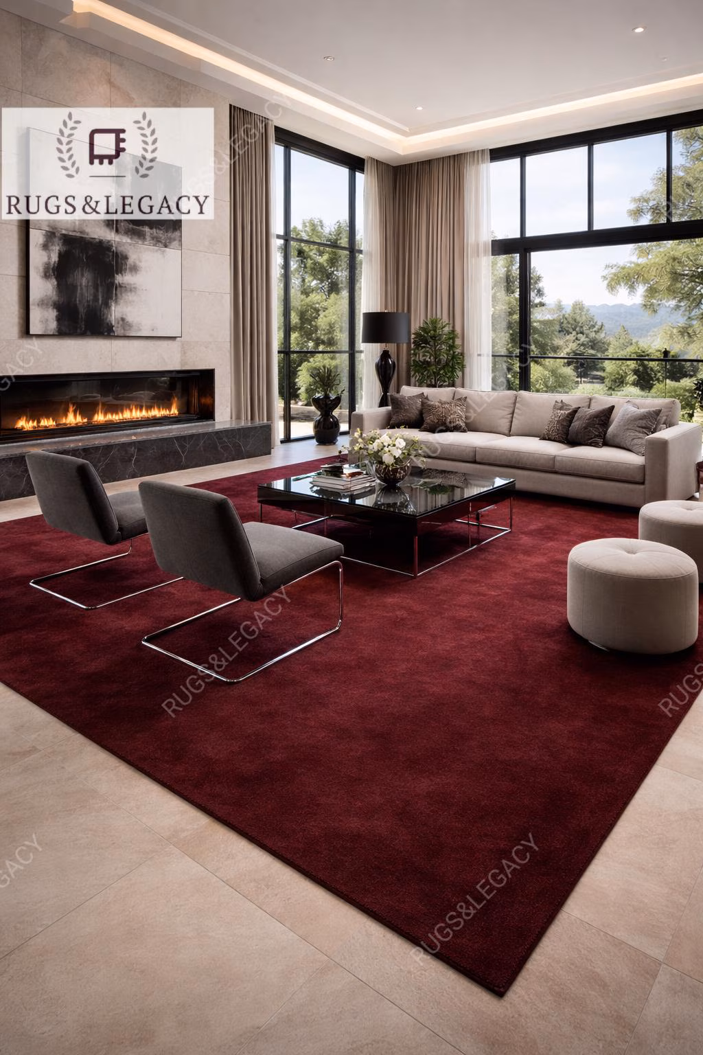 Hand-Tufted NK DEEP WINE Wool Rug: Plush Modern Area Rug