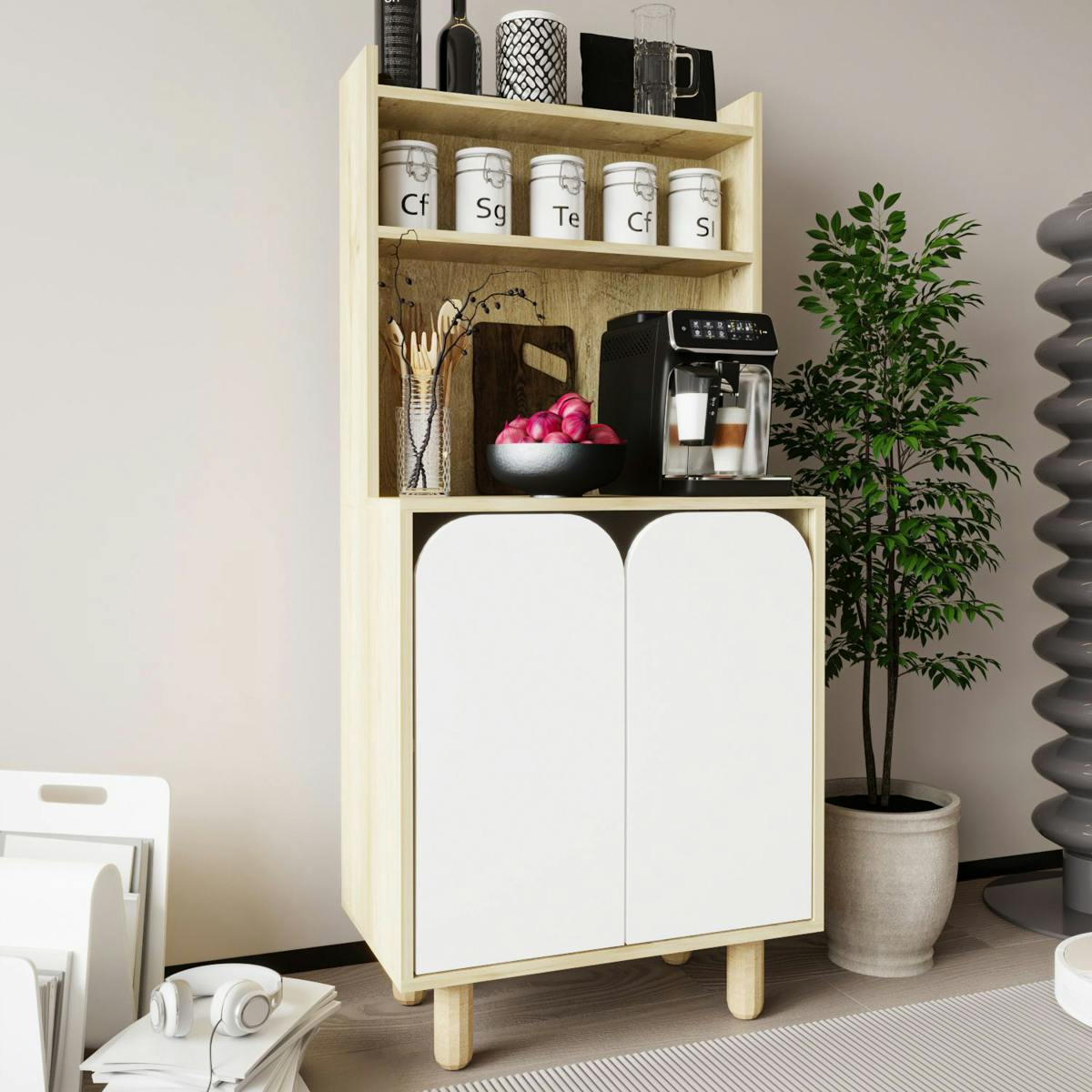Vaisselier de cuisine 2 portes courbes blanches VAREN