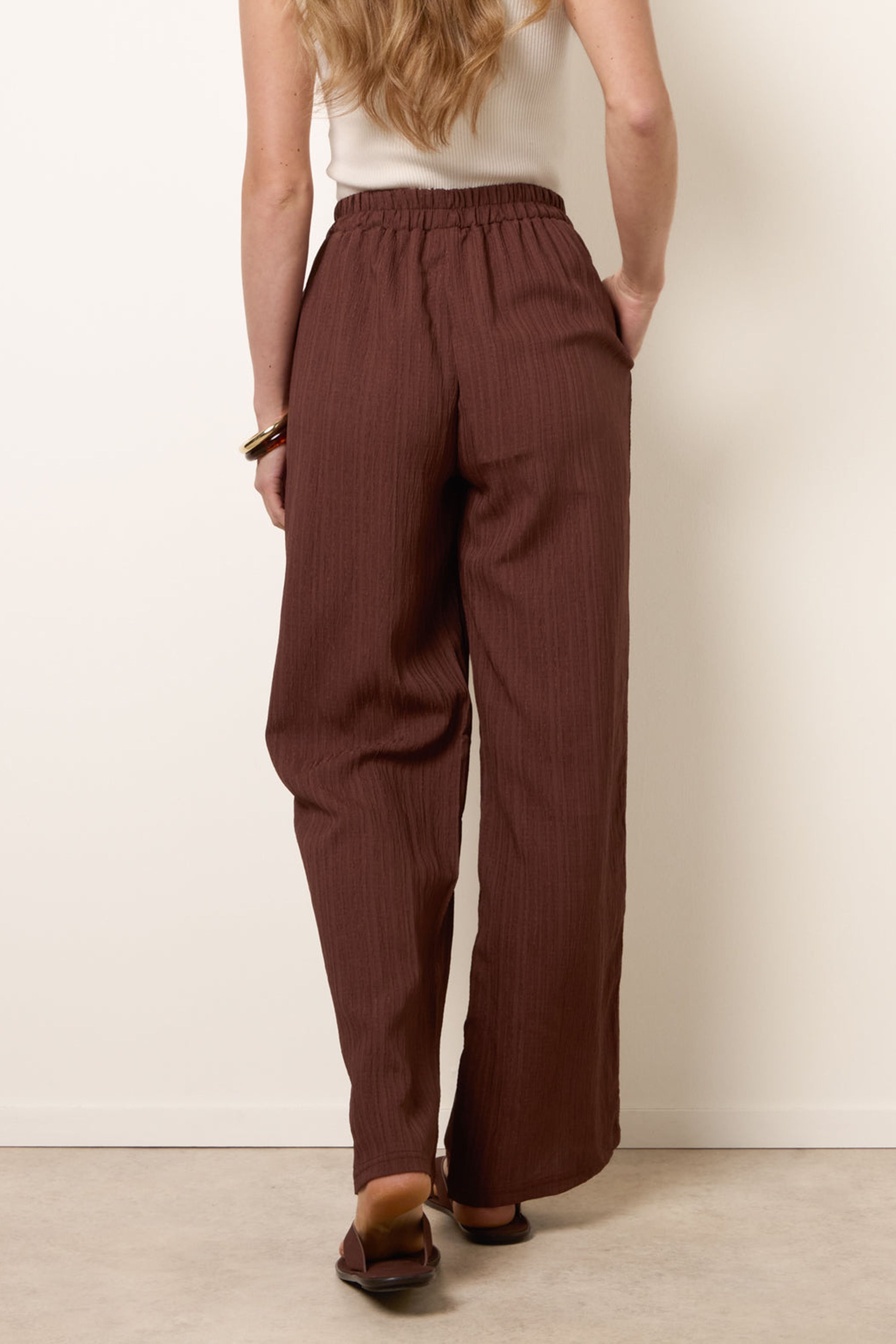 Blue Vanilla Brown Drawstring Wide Leg Trousers