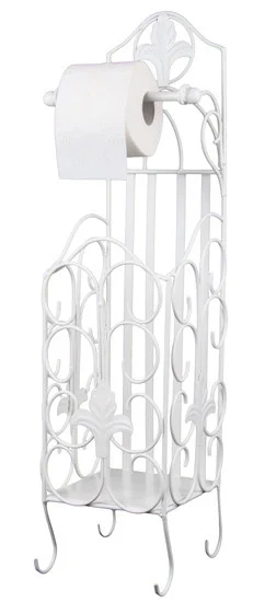 Stojak na papier toaletowy z pojemnikiem metalowy biały mat 75 cm