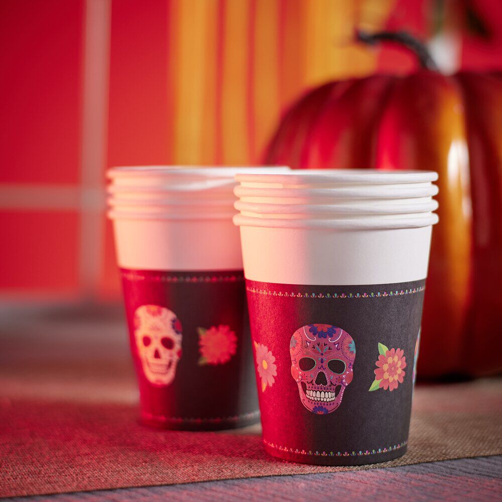 Gobelet papier Halloween tête de mort mexicaine 260ml x8