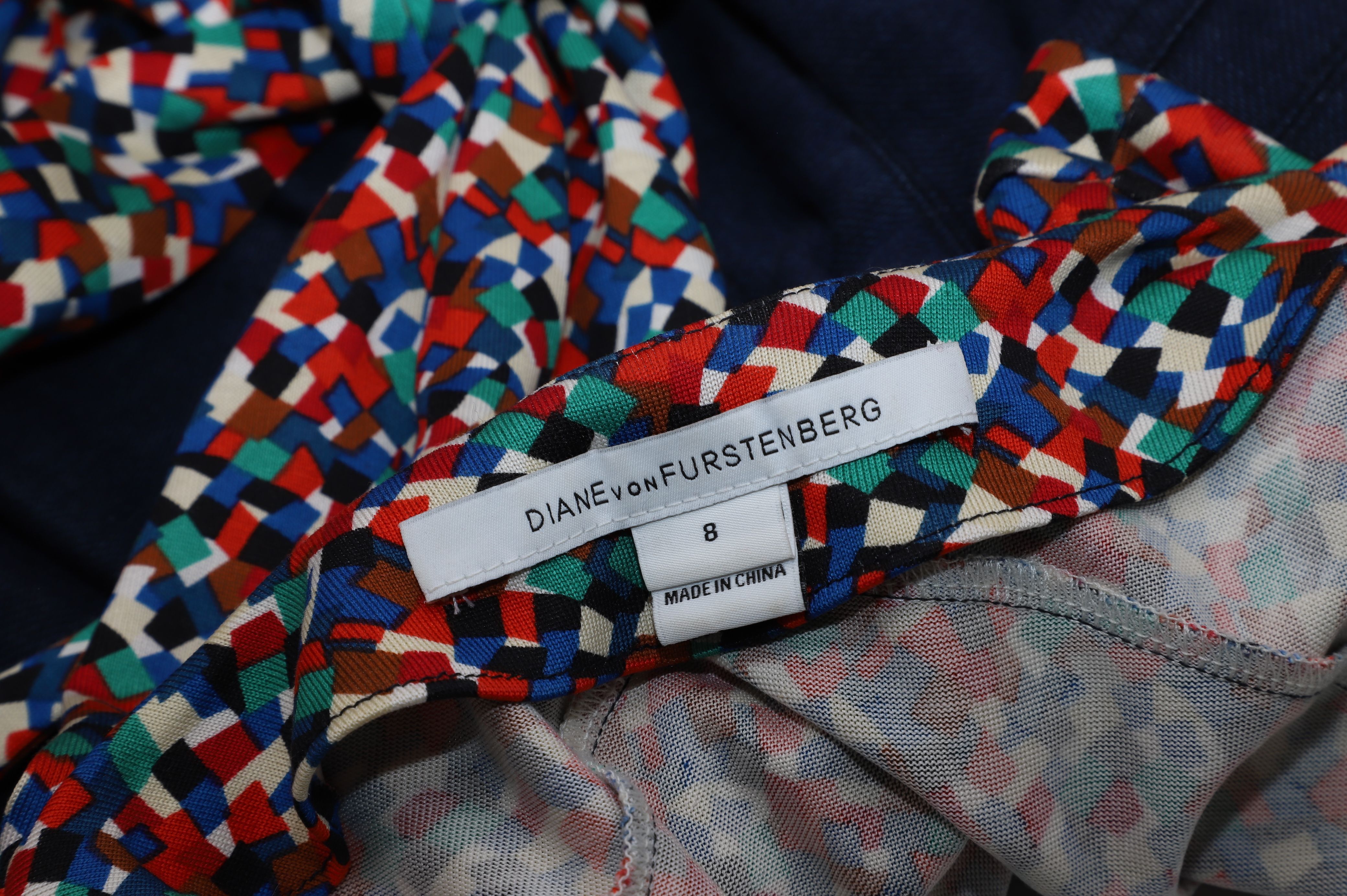Diane Von Furstenberg Preloved Wrap Dress with Denim Skirt in Multicolor Viscose